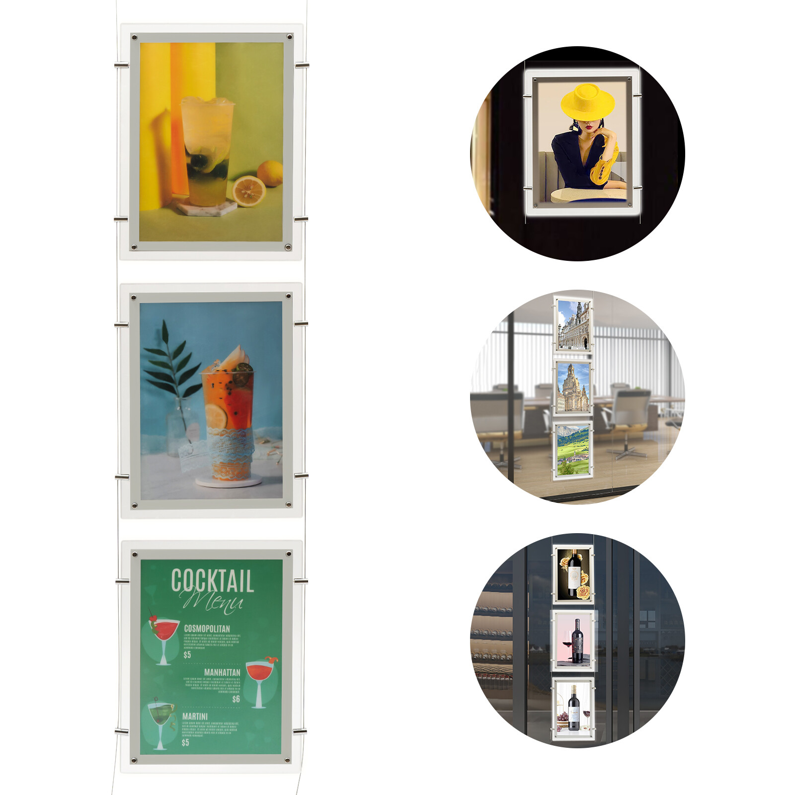 3PCS A3 Real Estate Window Hanging Led Backlit Picture Frame Display Sign Holder