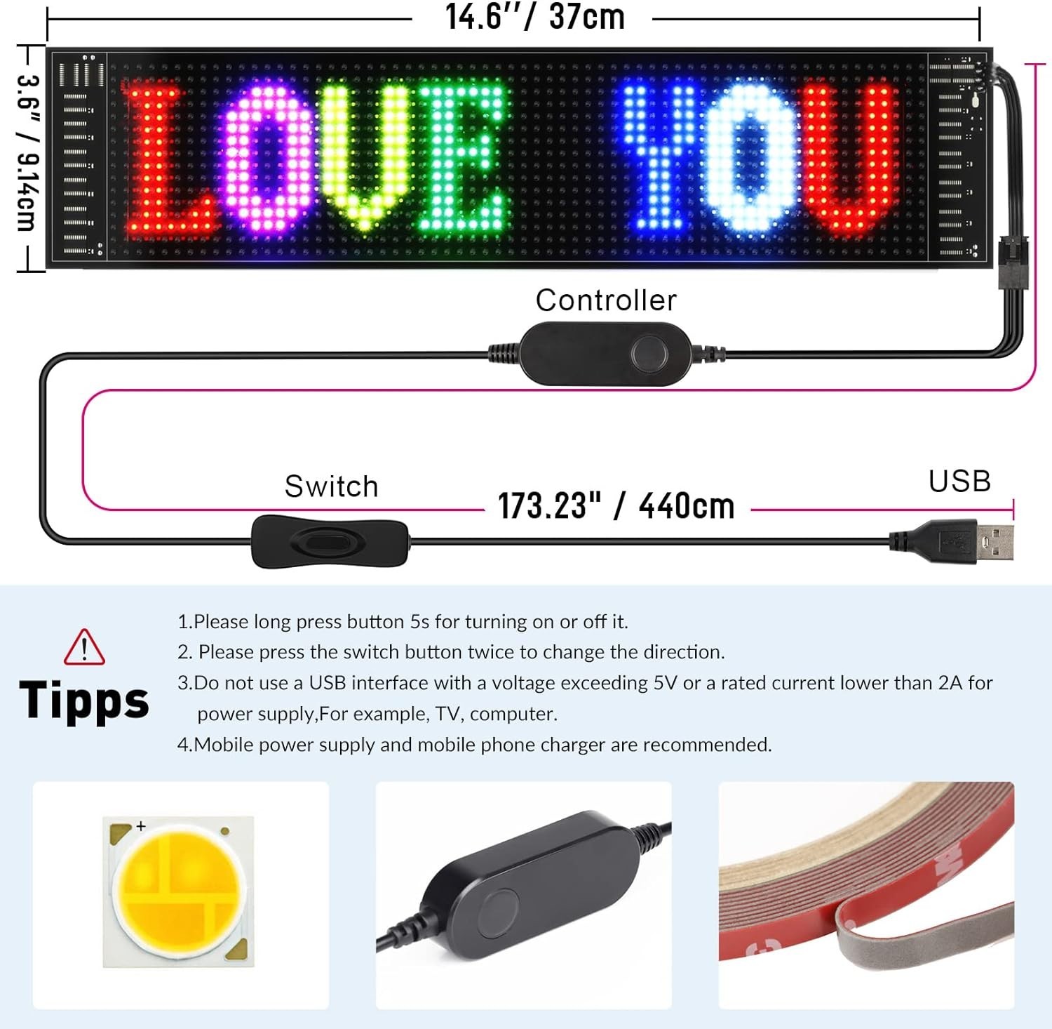 15”x4” Customizable LED Matrix Sign with Smart App Control for Bars & Hotels