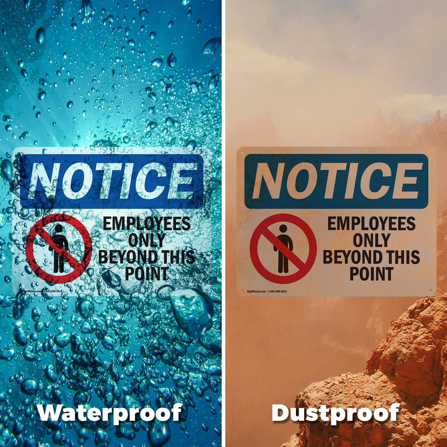 (2 Pack) Employees Only Beyond This Point OSHA Notice Sign Decal Metal Plastic