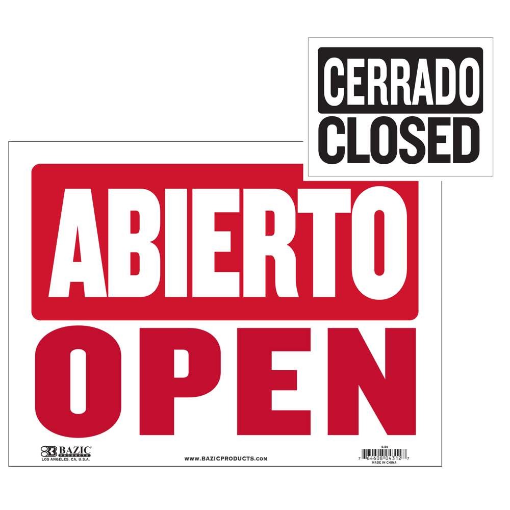 BAZIC 9″ X 12″ Abierto Sign w/ Cerrado Sign on Back, pack of 24