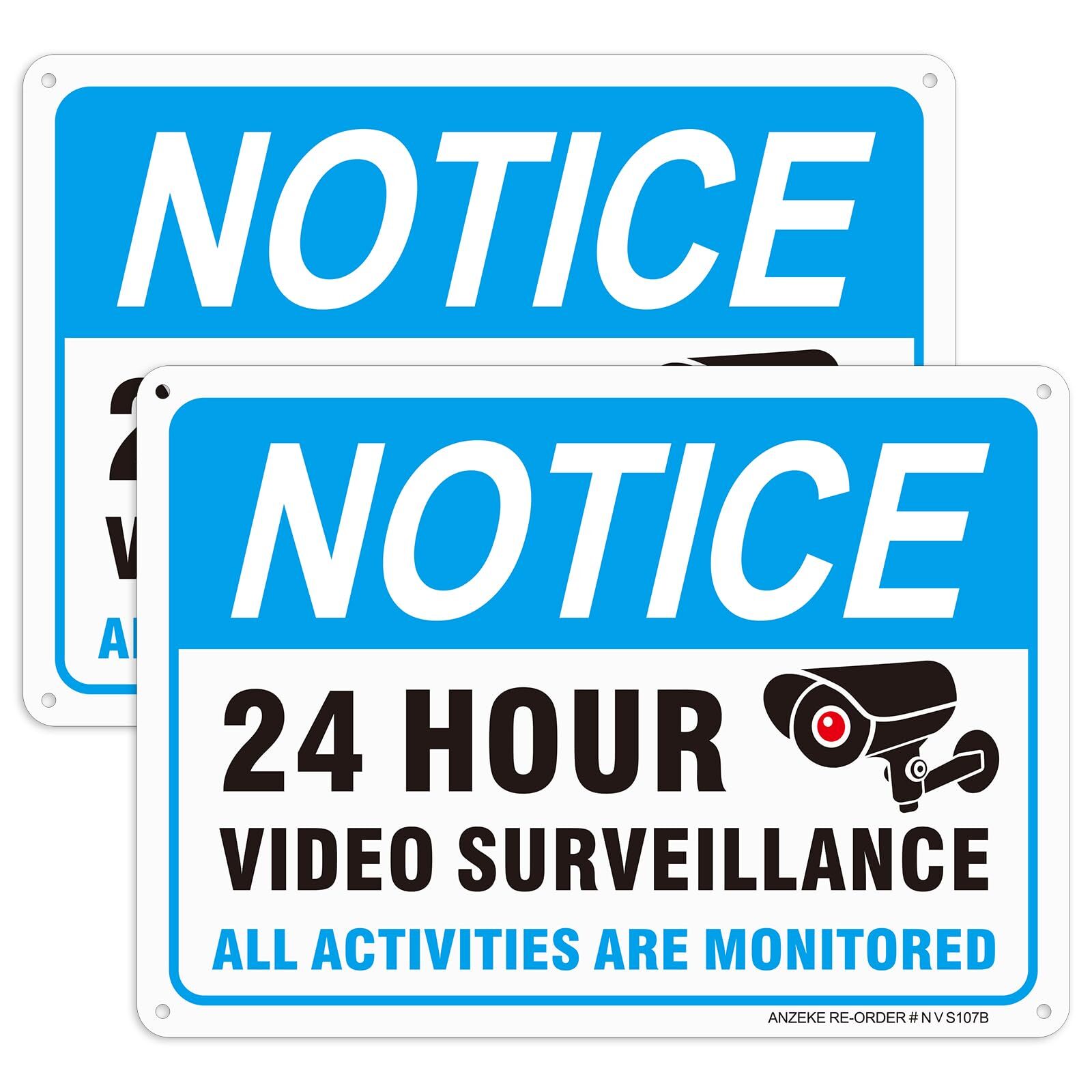 2 Pack Reflective Warning Sign 24 Hour Video Surveillance Sign