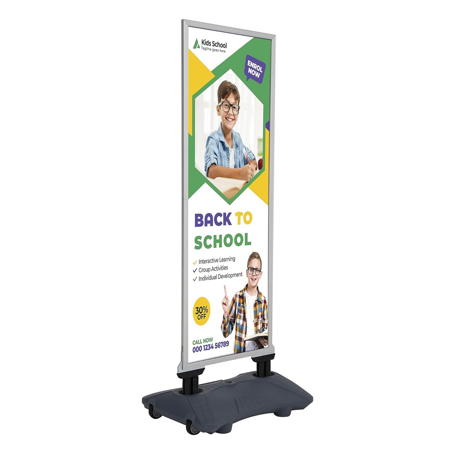 Windpro Slim Wind Resistant Outdoor Pavement Sidewalk Sign Holder 22″x60″ Silver