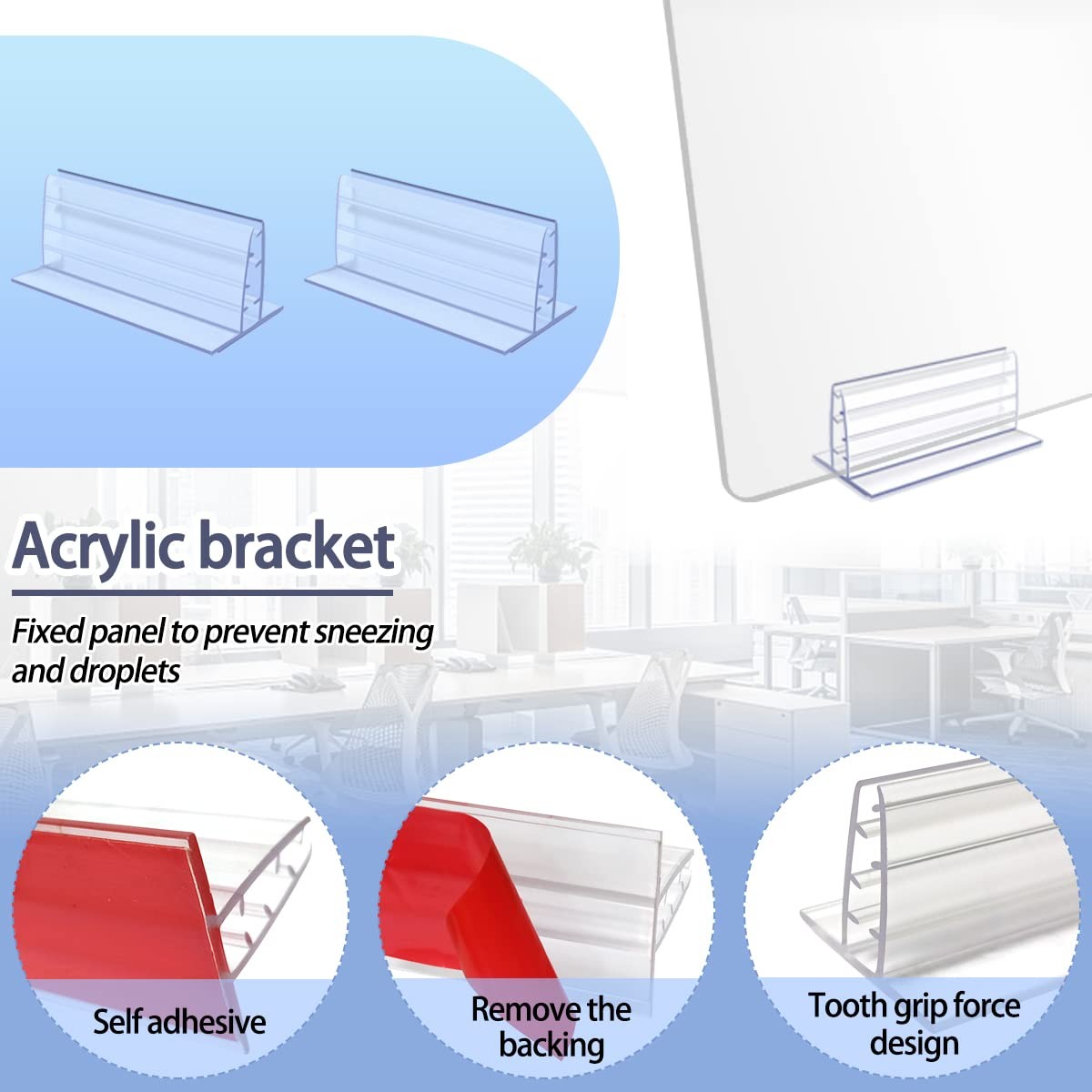 Tenalleys 6Pcs Sneeze Guard Holder, Self Adhesive Acrylic Panels transparent