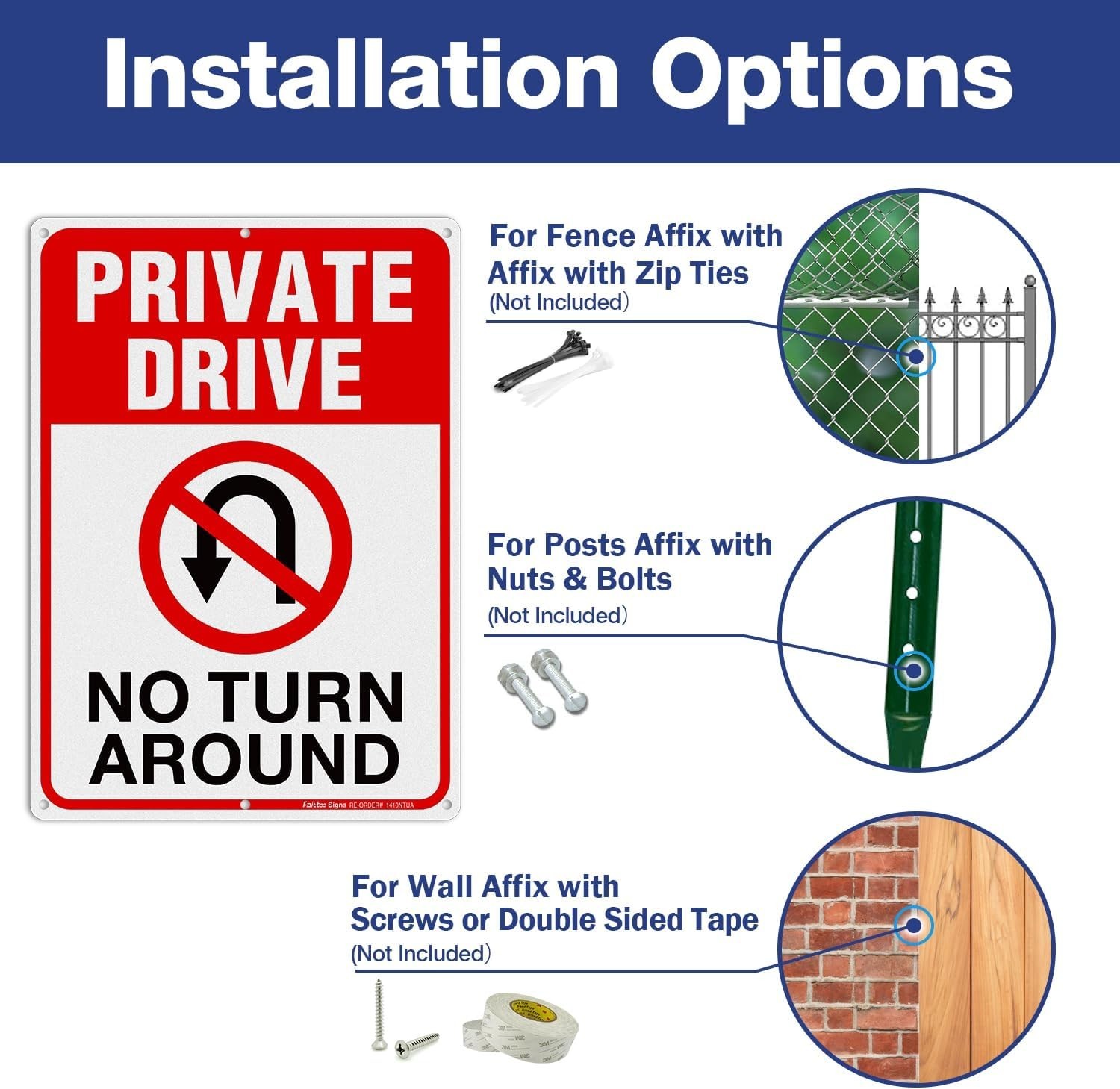 Driveway Sign No Turn Around Reflective Aluminum Outdoor Indoor 14×10 In 2 Pack