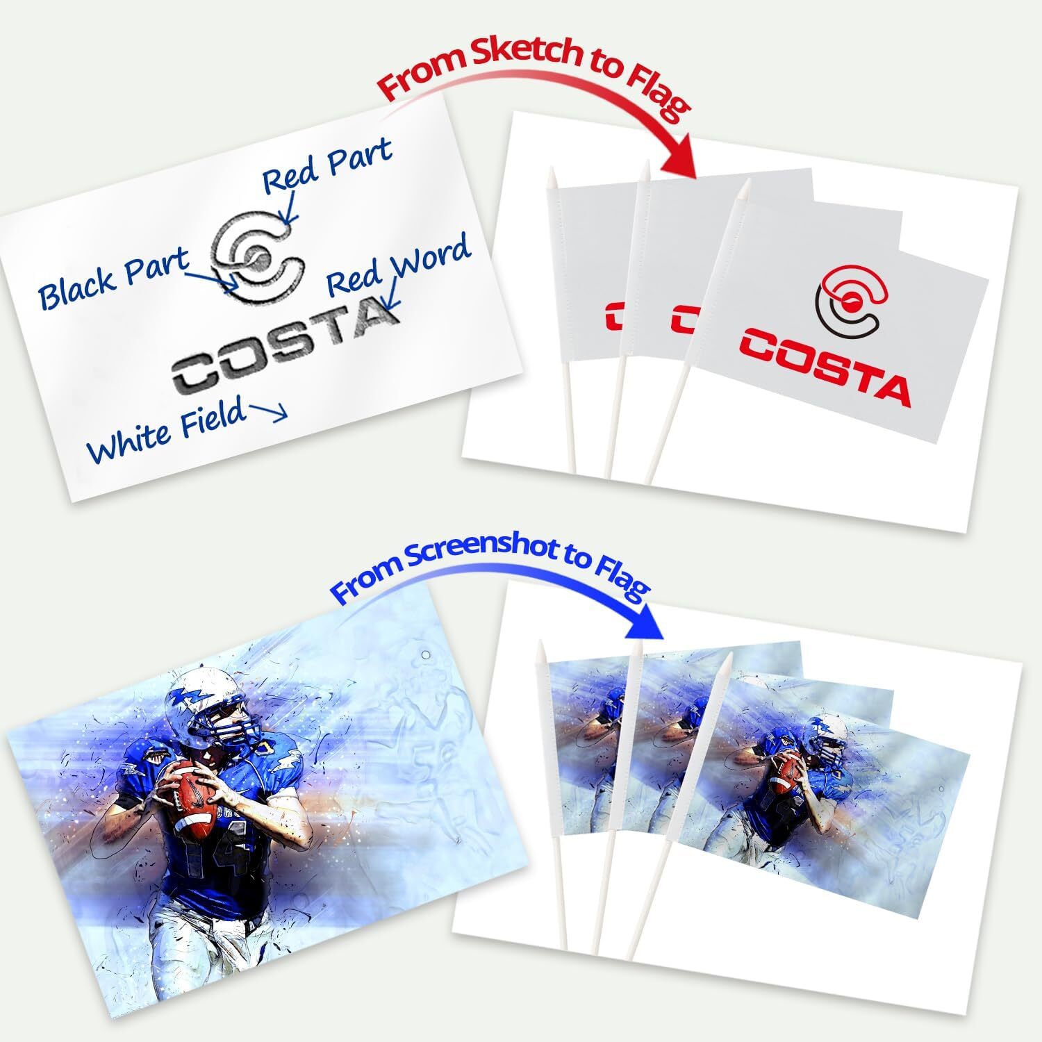 Anley Double Sided Custom Mini Stick Flag Customized Handheld Miniature Banners