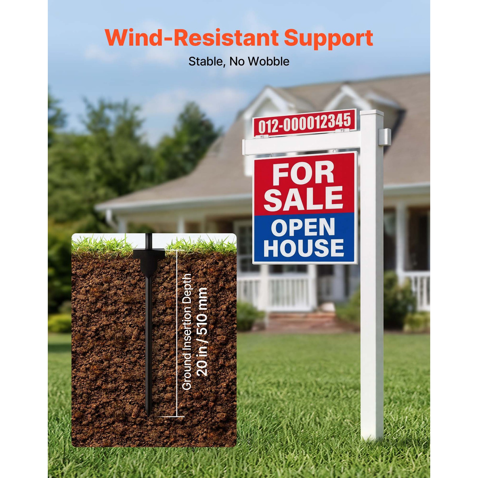 Uimoso 6′ UPVC Real Estate Sign Post Open House Yard Home for Sale White W/Stake