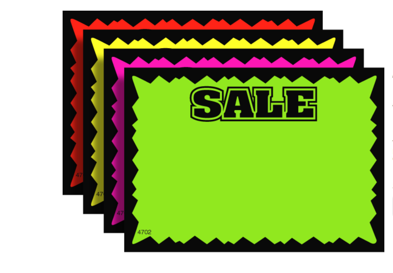 100 – SALE 3.25″ x 2.5″ Fluorescent Burst Neon Retail Signs Cards 25 Each Color