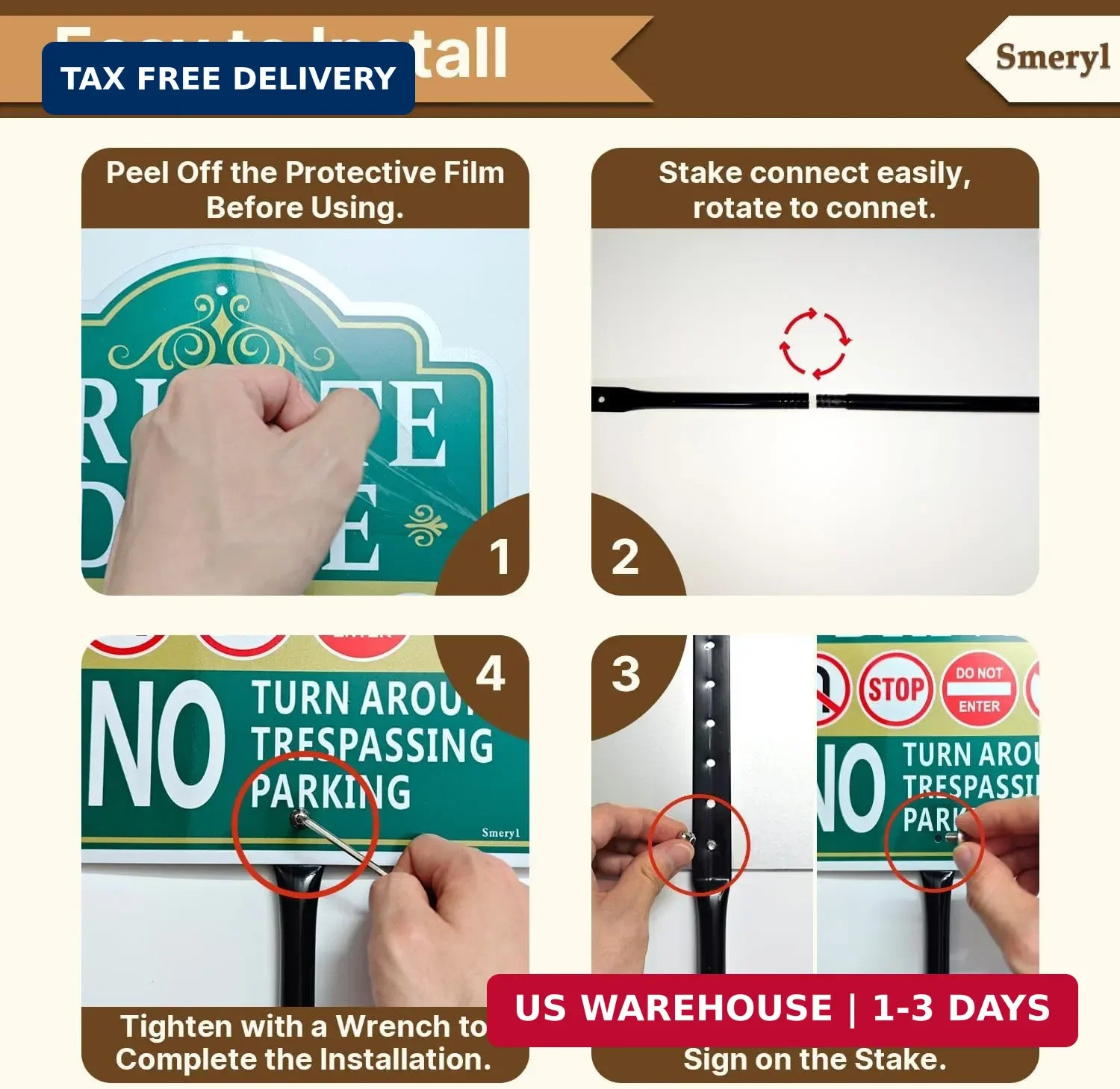 Private Drive No Turn Around Sign with 34.6″ Stake for Yard, 12″ x 10″ Private D