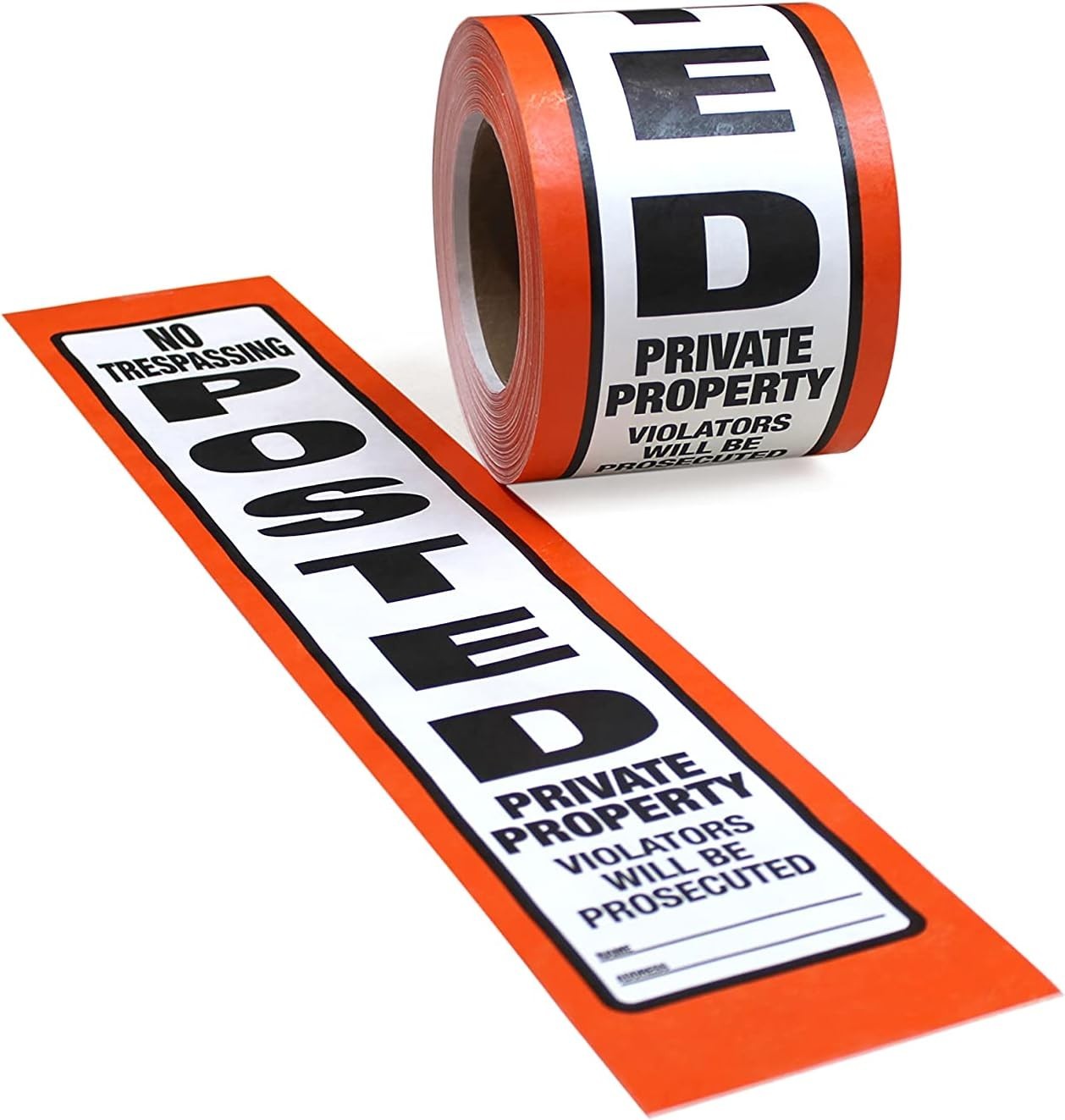 Posted Sign Orange No Trespassing for outdoors – 4″ x 20″ 100 per Roll –