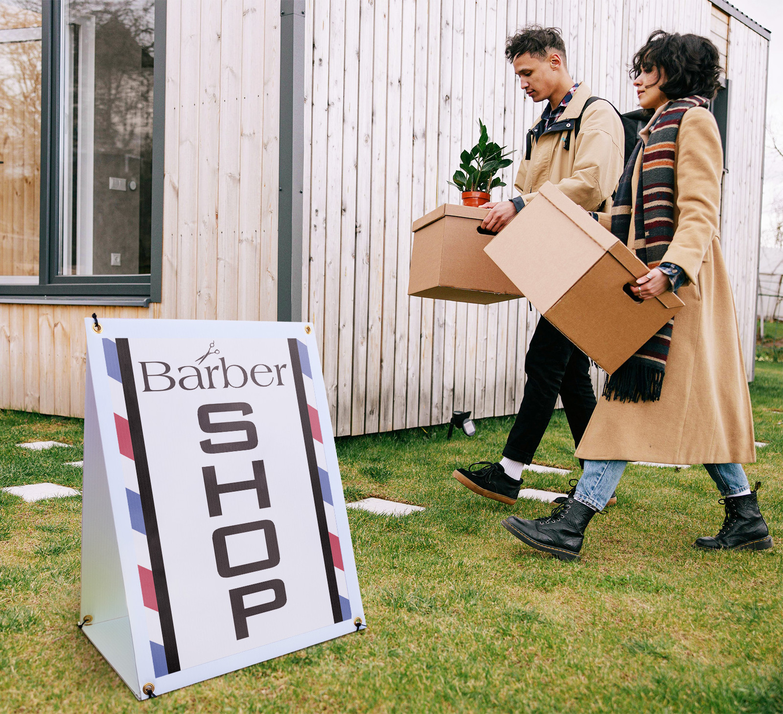 Barber Shop A-Frame Sidewalk Sign Haircuts Grooming Services Bold Look