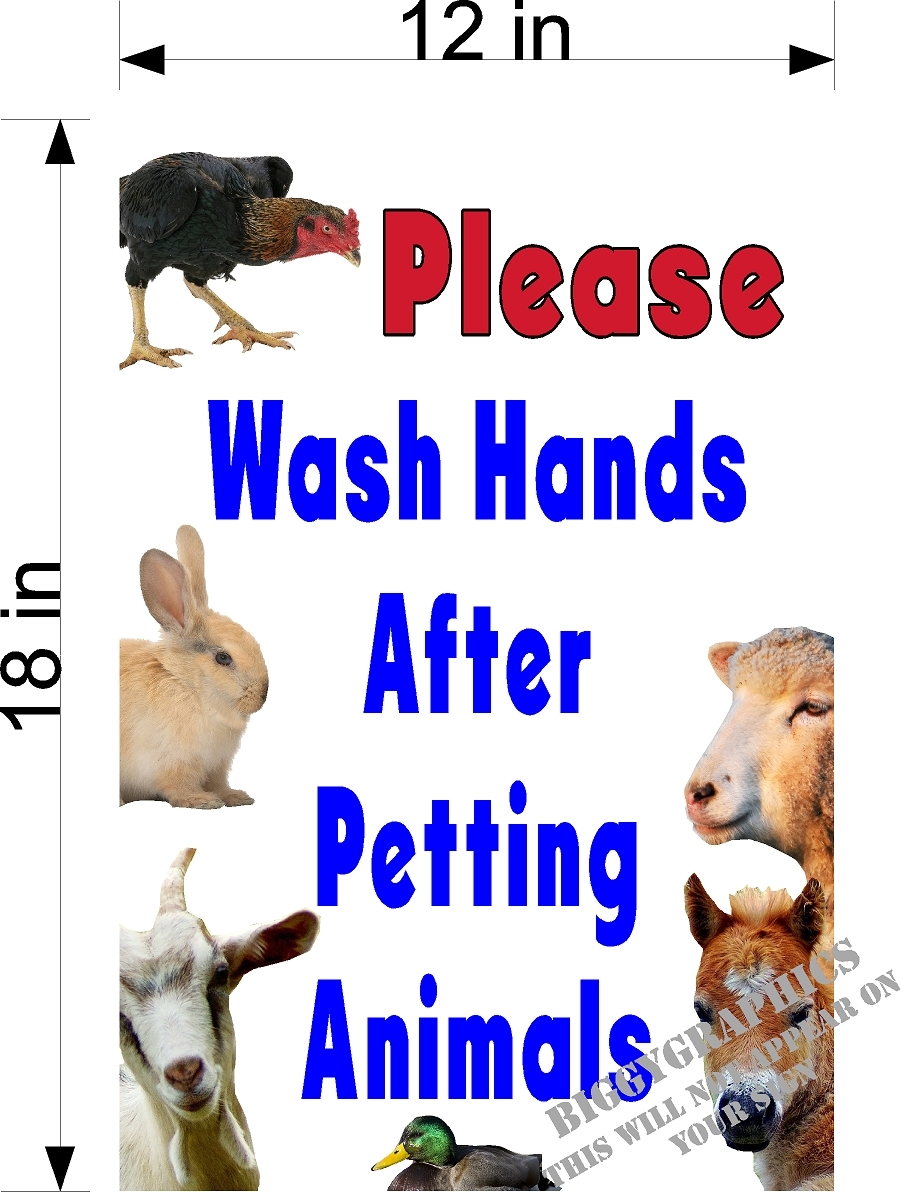 12″ x 18″ SMOOTH PVC SIGN PLEASE WASH YOUR HANDS FOR PETTING ZOO ANIMAL EVENT