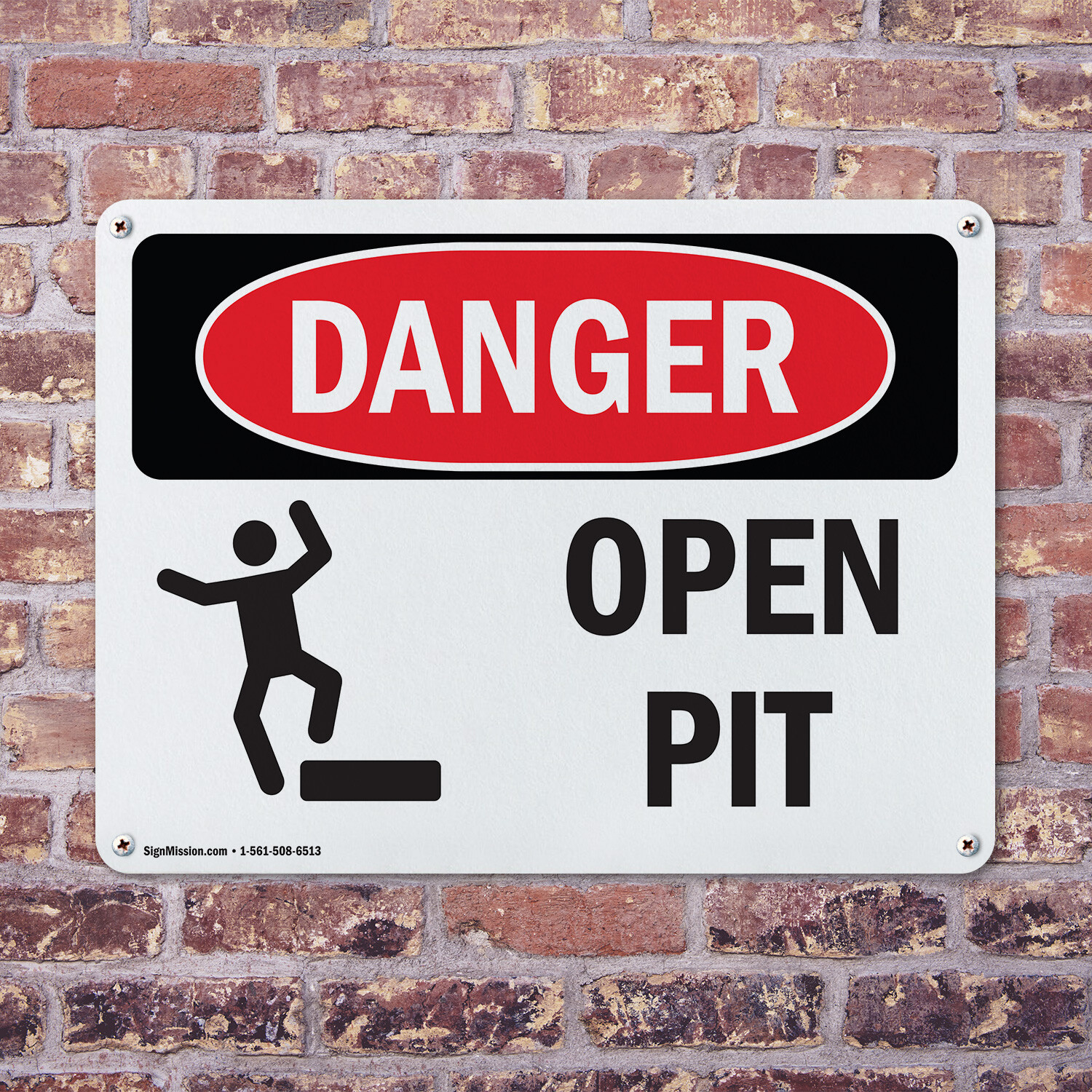 (2 Pack) Open Pit OSHA Danger Sign Decal Metal Plastic