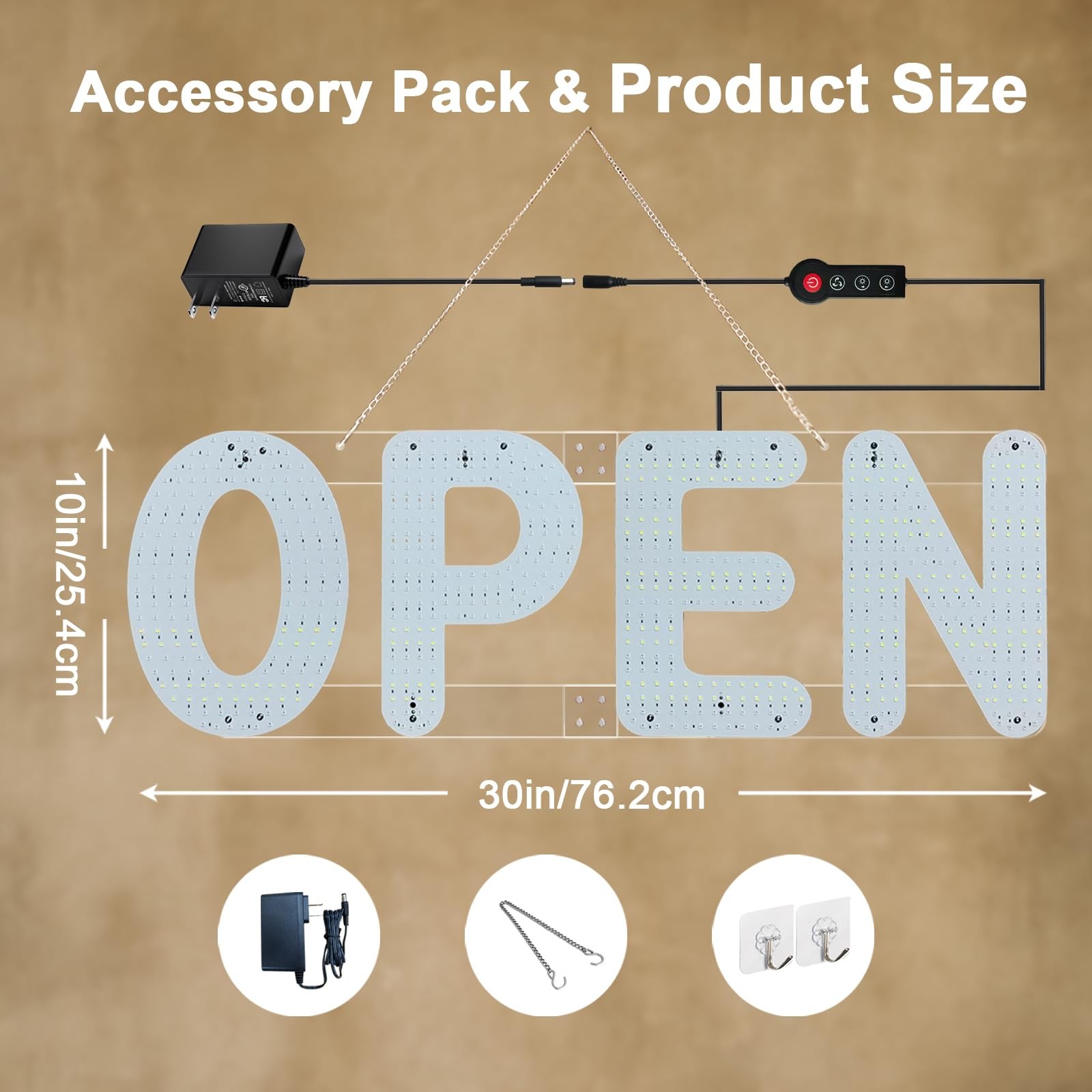 LED Open Sign 30″x10″ Ultra Bright Dimmable 12V Adapter 4 Modes – Attract