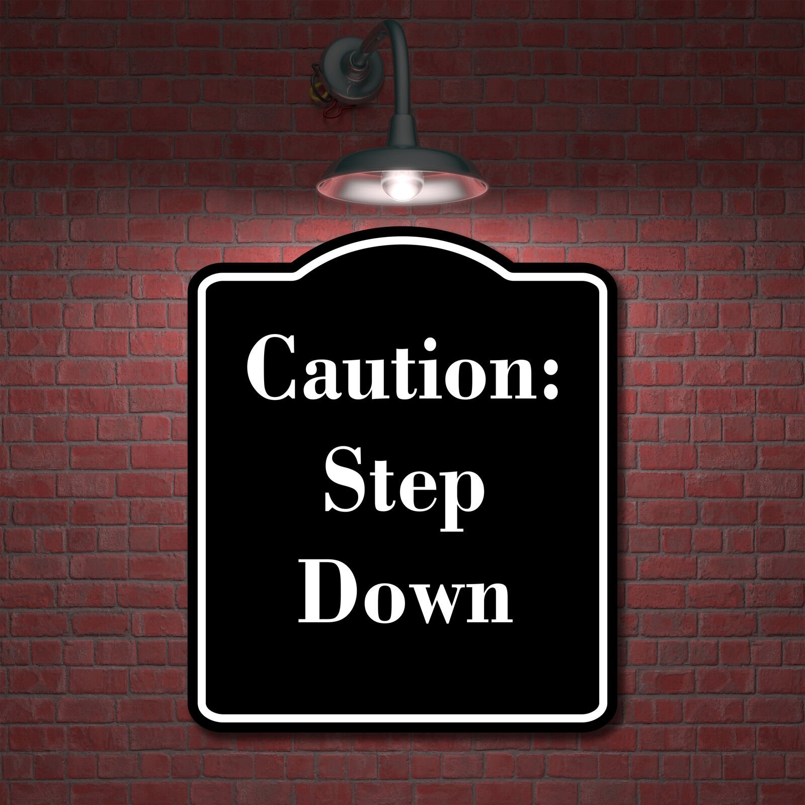 Caution Step Down BLACK Aluminum Composite Sign