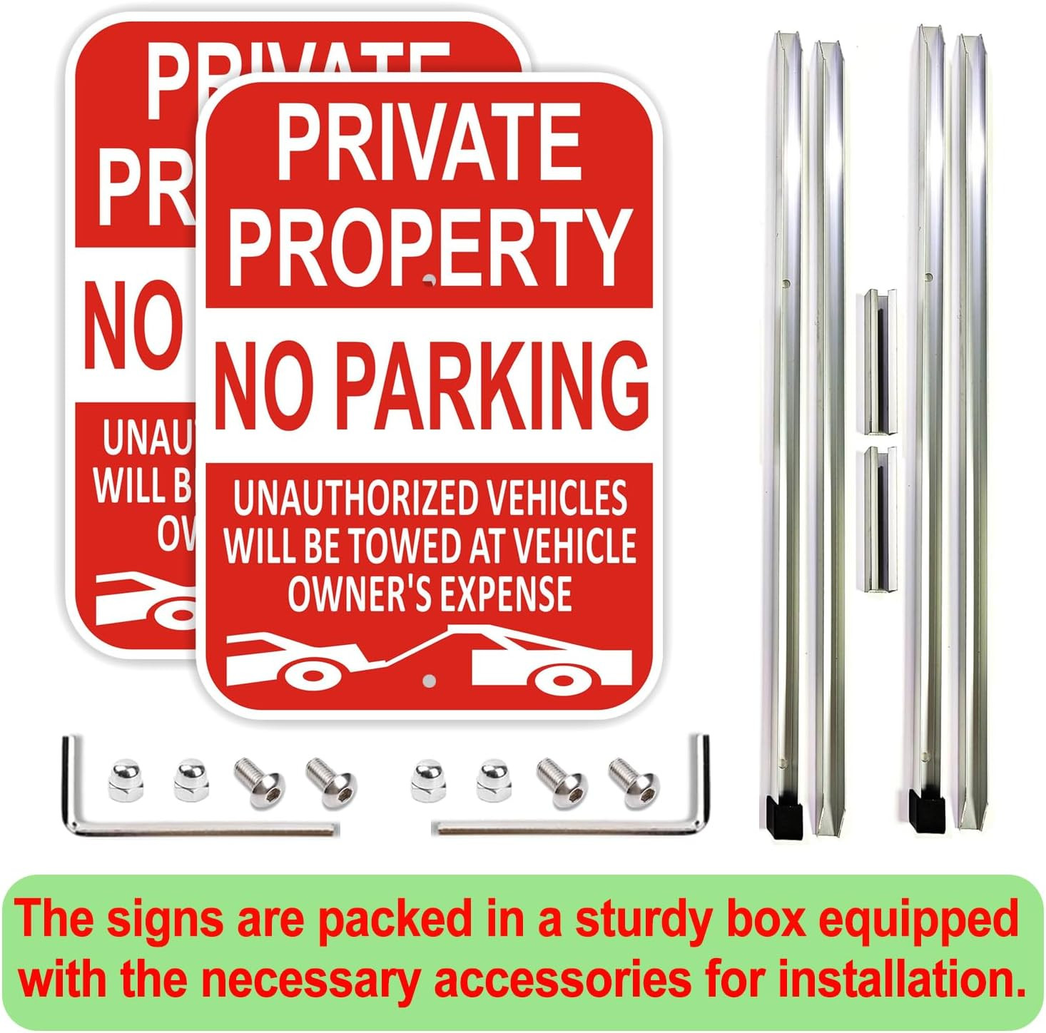Large Private Property No Parking Sign with Stake – 2 Pack, Reflective Aluminum