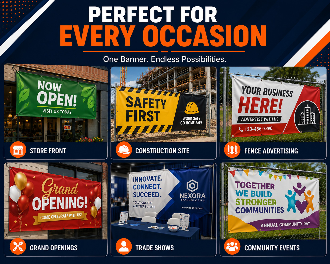 Custom Vinyl Banner Heavy Duty 13oz Waterproof UV Resistant Fast Production USA