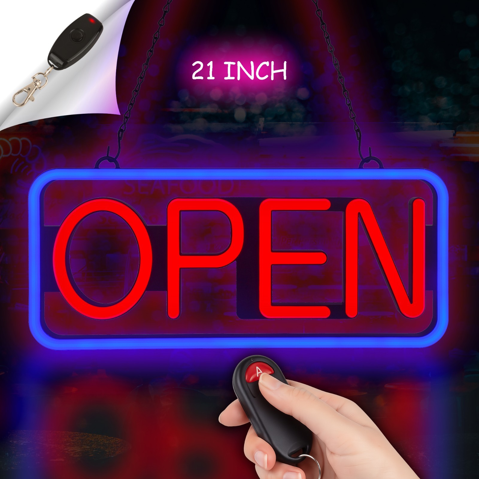 Open Sign For Business LED Neon 21″ Large Light Bright Restaurant Bar Store Shop
