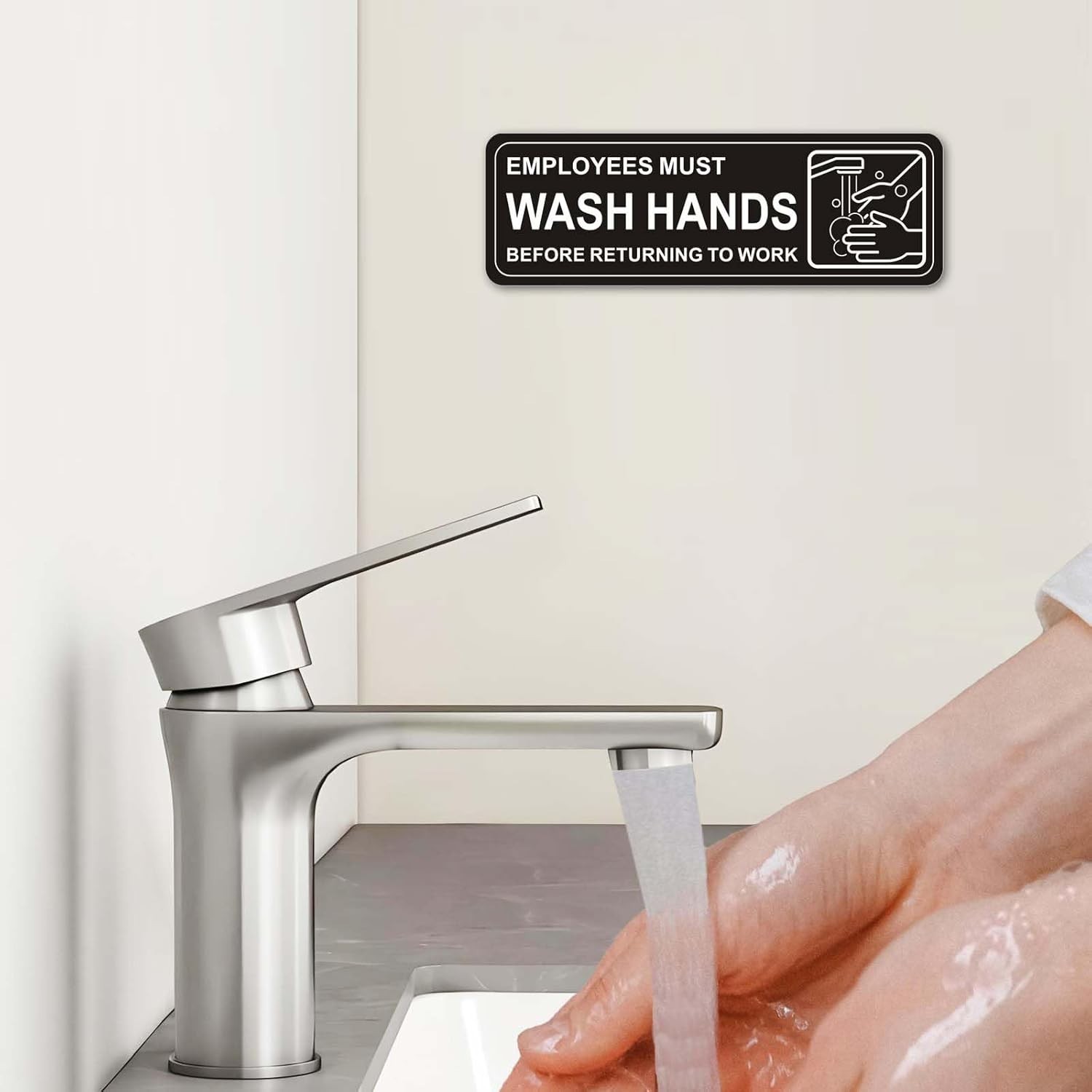 4 Pack Self-adhesive , 9″ x 3″ Durable Acrylic Hand Washing Signs with Symbo…