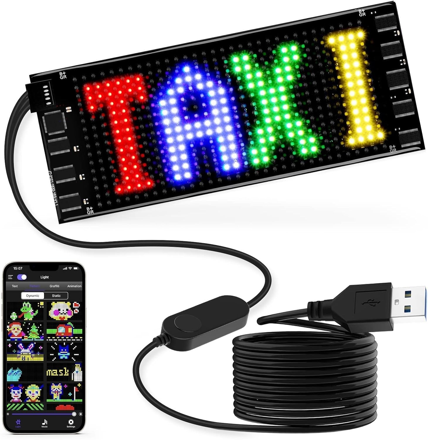 Customizable 7×3 LED Car Sign – Bluetooth Control for Weddings and Festivals