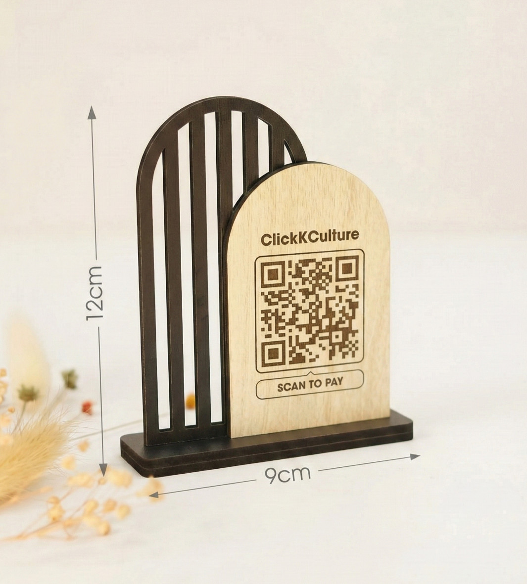 Custom Arch QR Code Sign Wood Modern Design Stand Business Payment Social Media