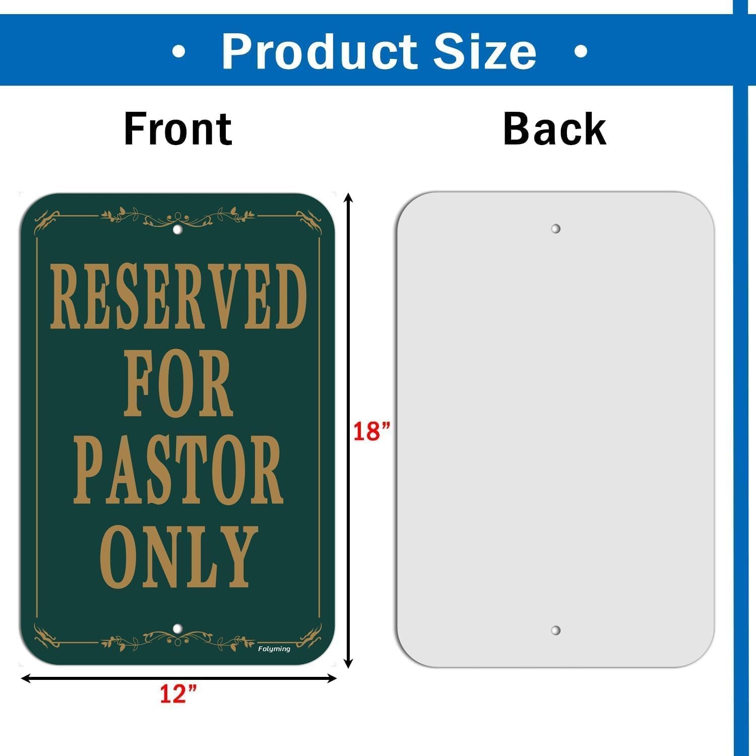 12×18 Inch Reserved Pastor Only Church Parking Sign HeavyDuty Aluminum Green