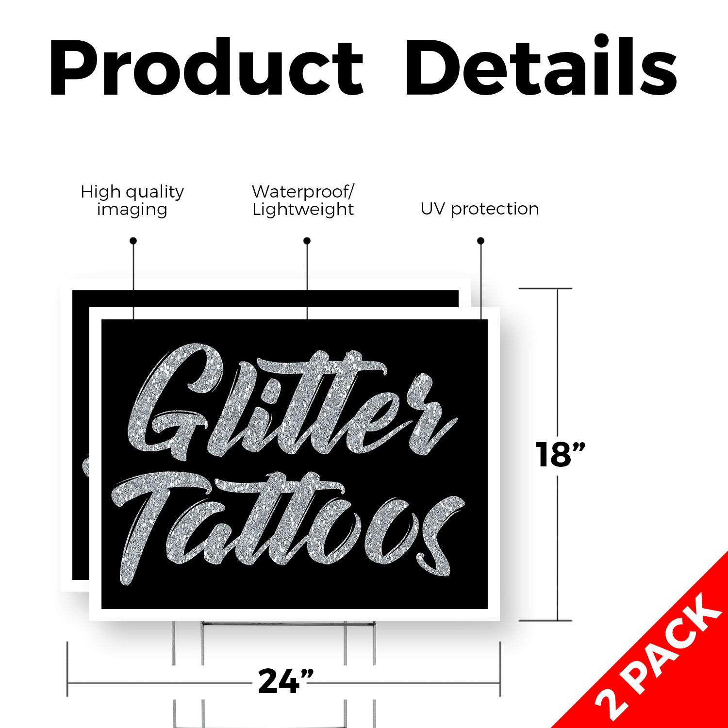 Glitter Tattoos Yard Sign Kids Parties, Event Fun, Bright and Colorful Designs