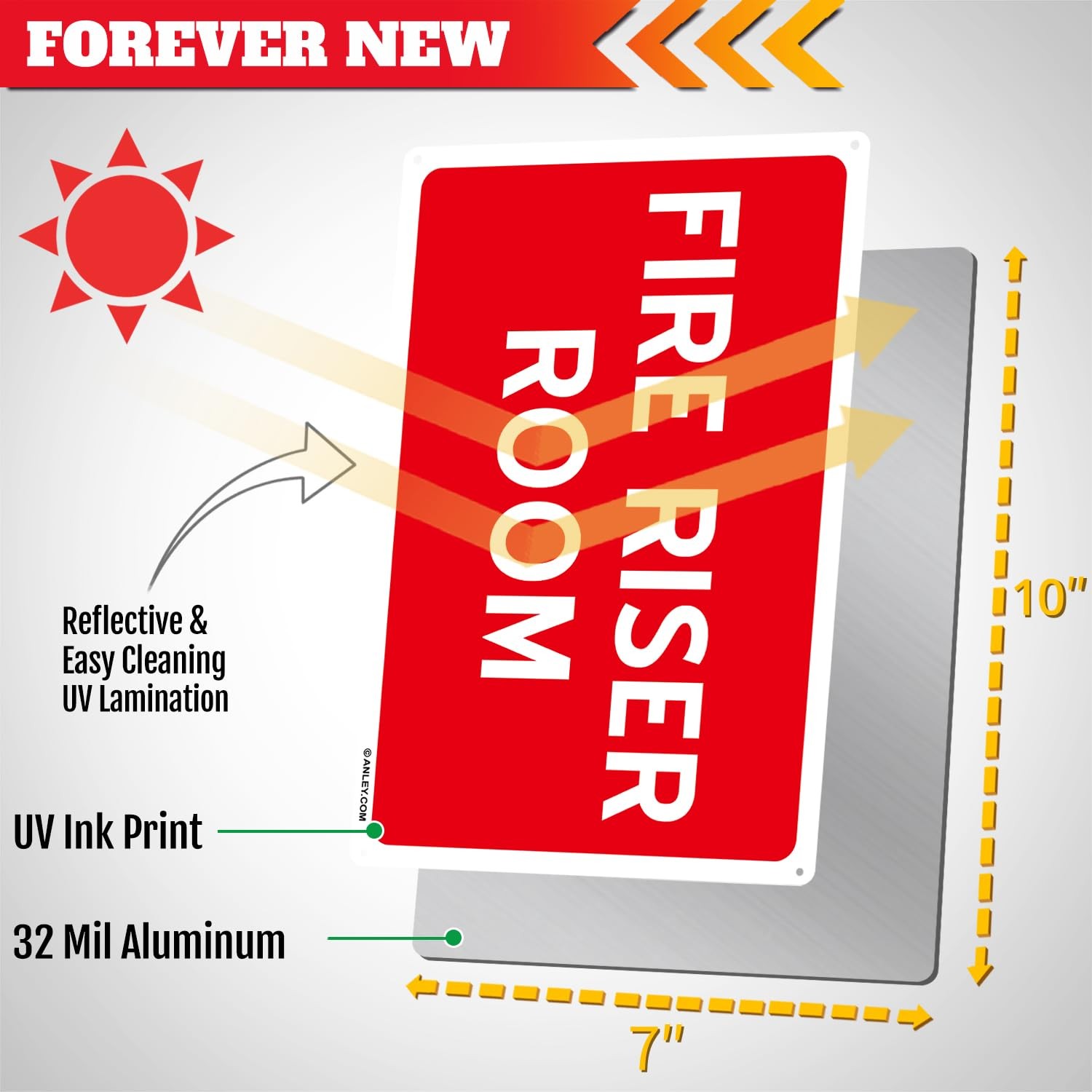 Anley Fire Riser Room Sign Aluminum 7″x10″ Fire Pump Safety Metal Warning Sign