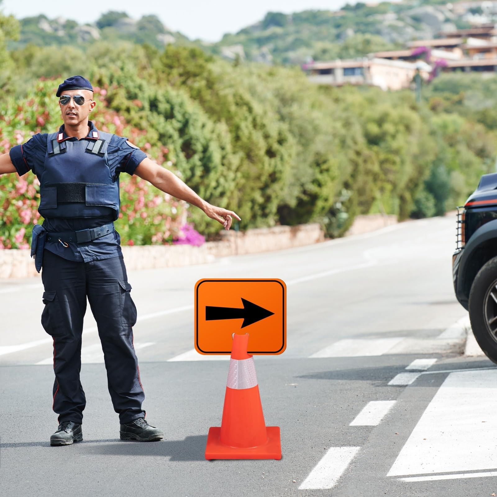 6 Pcs Orange Traffic Arrow Detour Signs – Directional Road Cone Arrows for Barri