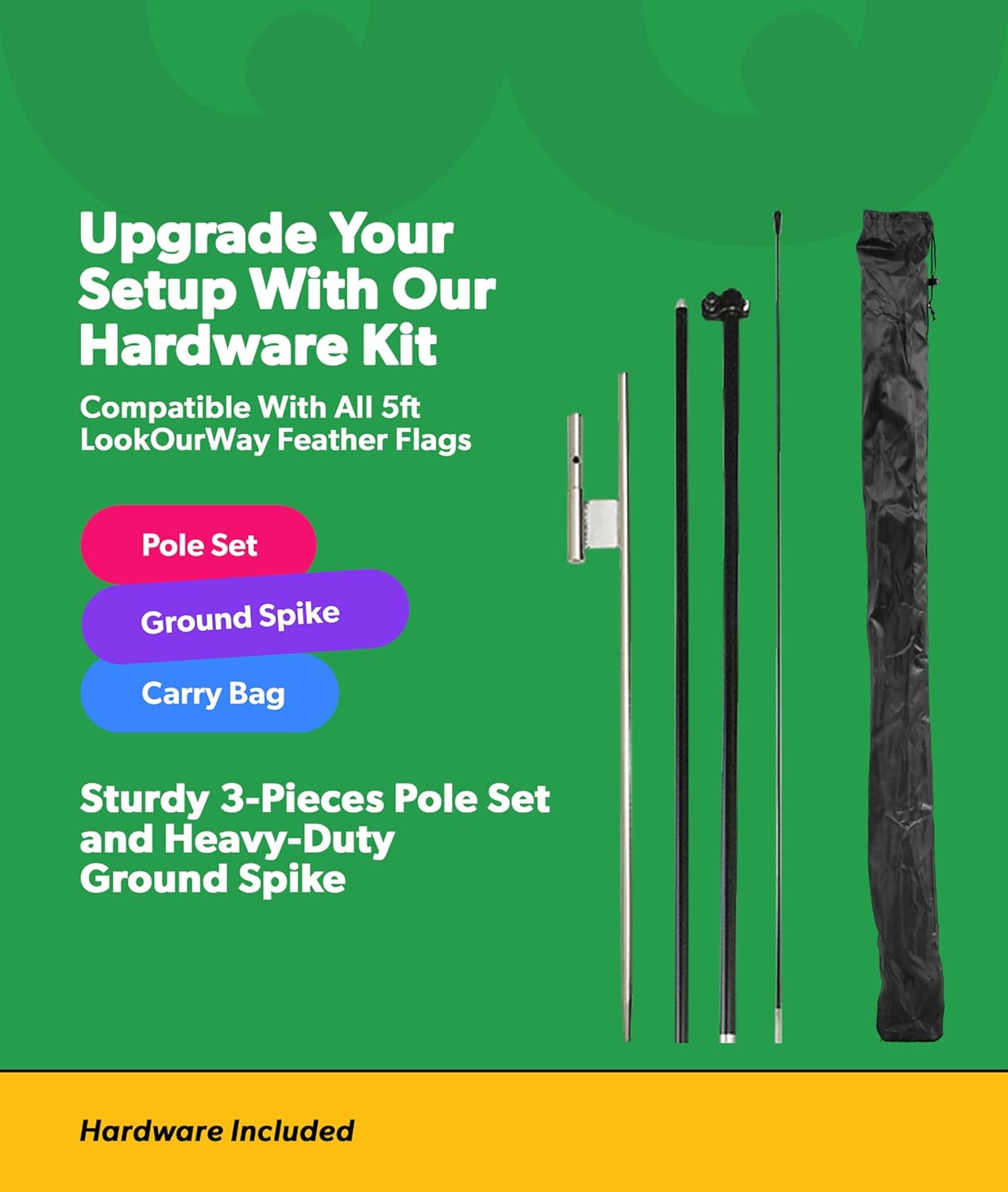 Feather Flag Pole Kit 3-Pack Bundle – 7Ft Tall Advertising Banners with Poles an