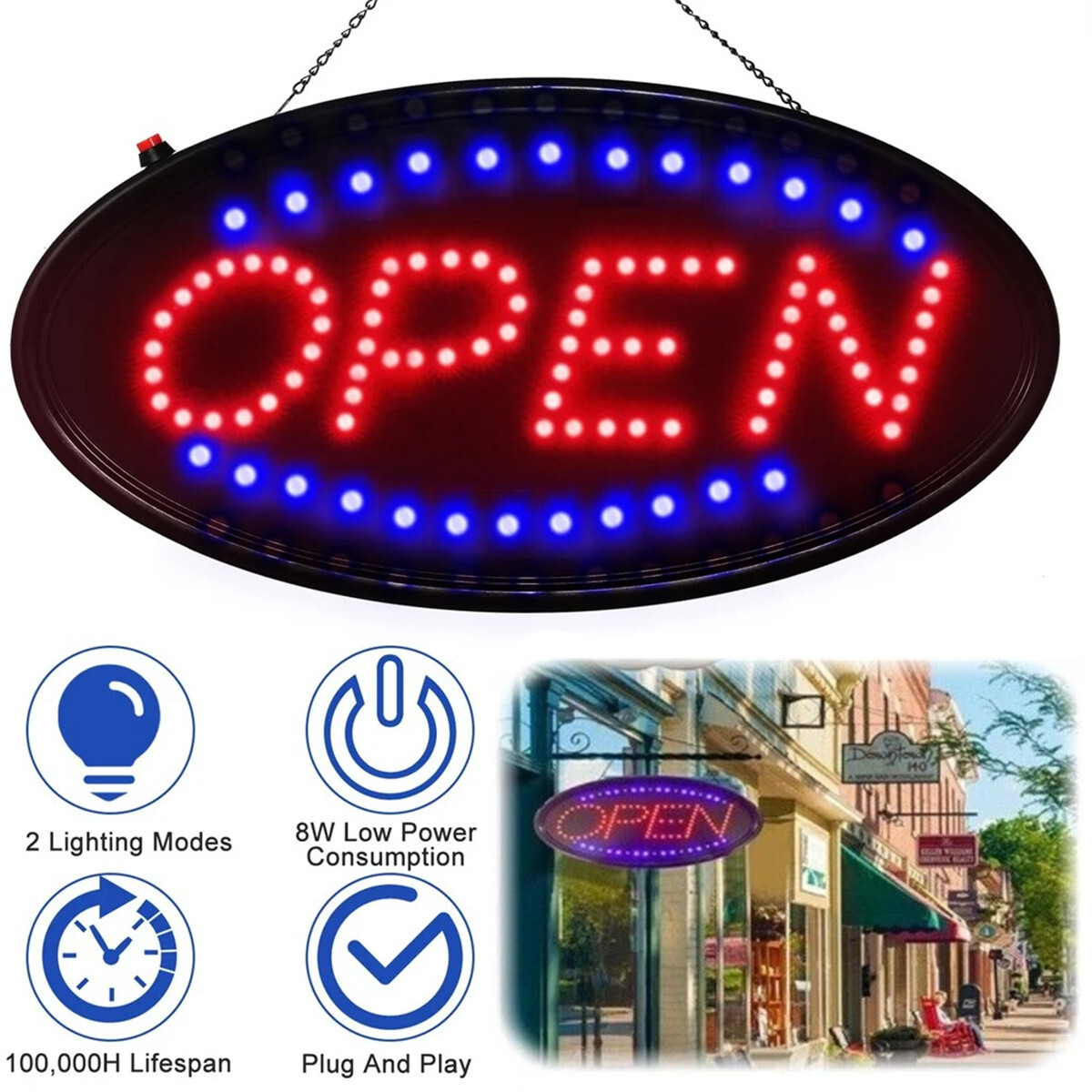 OPEN Business Sign Animated Motion Ultra Bright Store LED Neon Light with ON/OFF