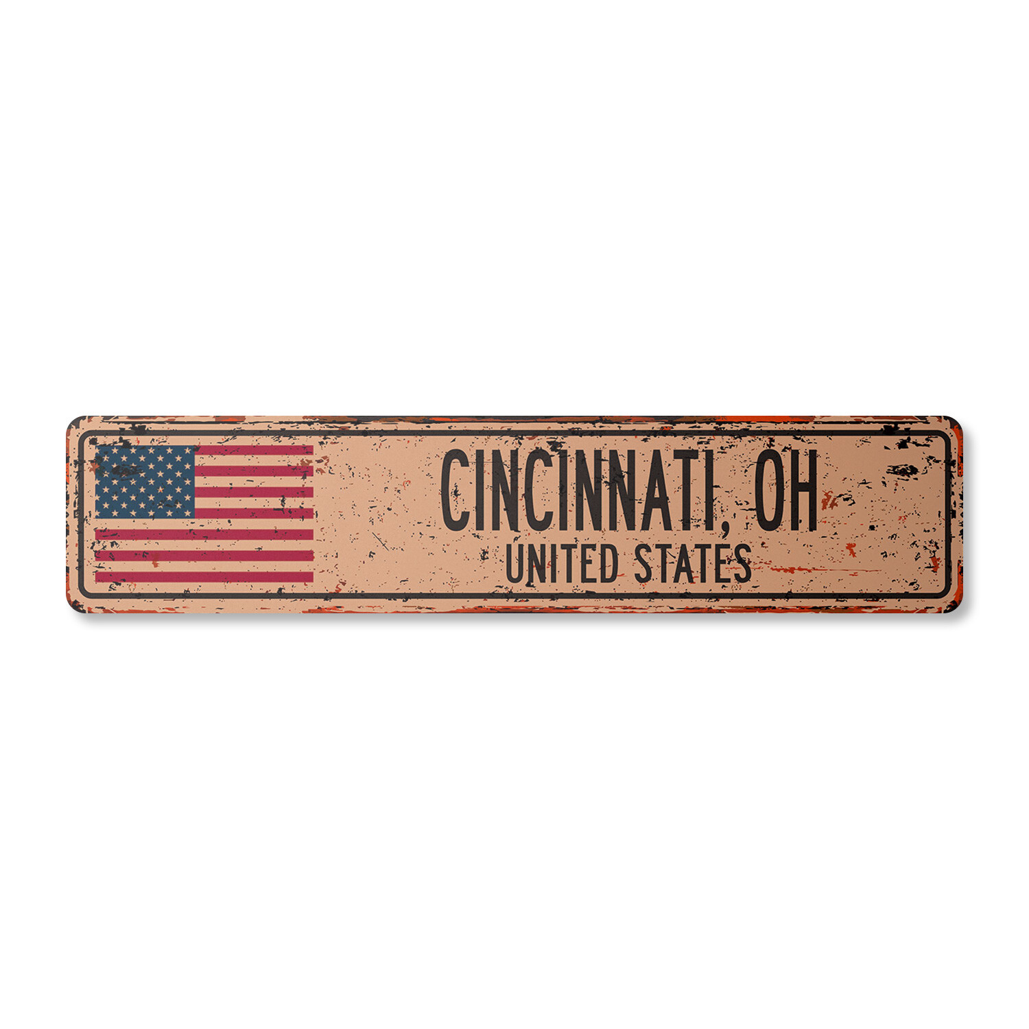 CINCINNATI OH UNITED STATES Vintage Street Sign American flag city country rust