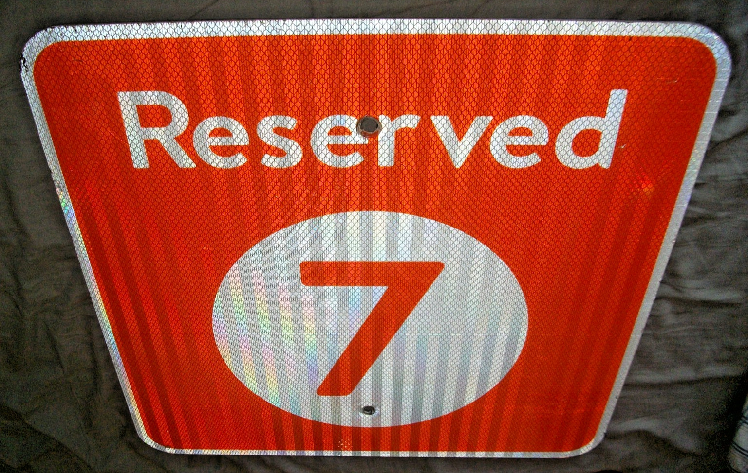 SCARCE USED WALMART ORANGE REFLECTIVE ALUMINUM RESERVED 7 PARKING SPACE SIGN