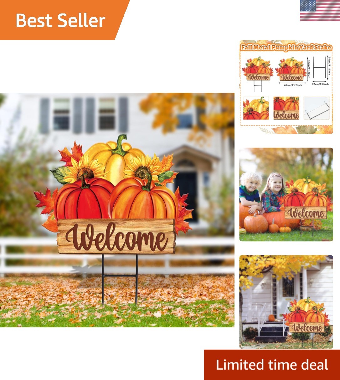 Fall Harvest Welcome Sign – Sturdy Metal Pumpkin Garden Stake for Any Setting