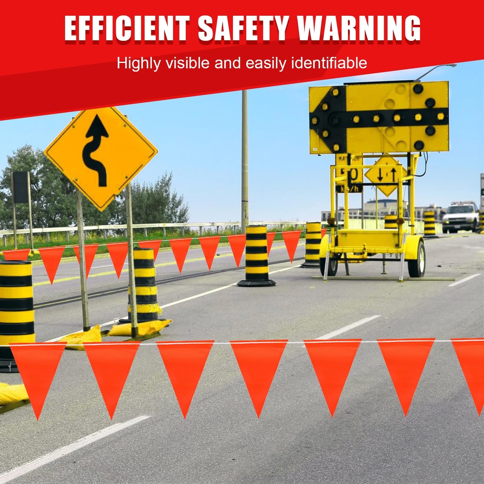 High Visibility Safety Pennant Banner Flag – 105FT, 80PCS Colored Triangle Signs