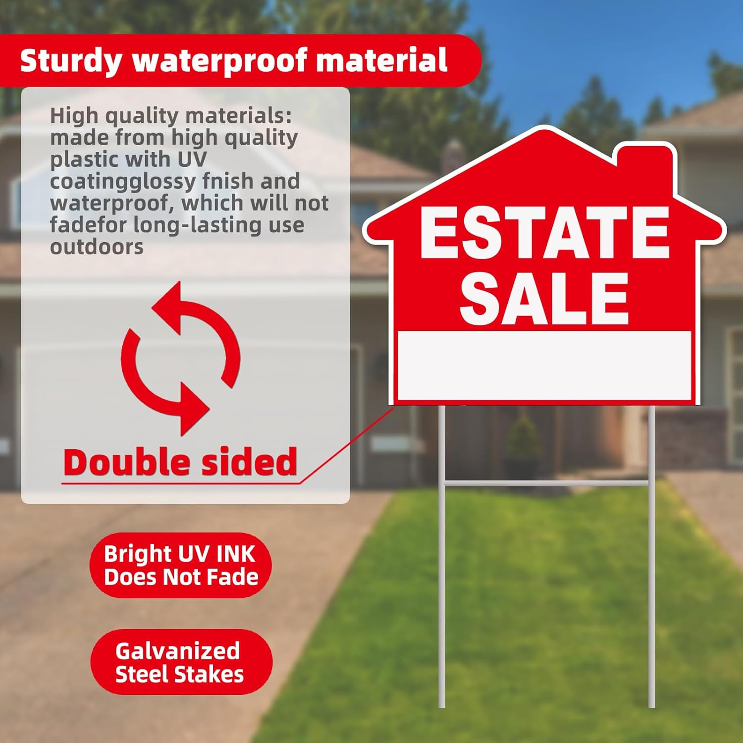 Estate Sale Signs, 3-Pack 17″X13″ Double-Sided Signs, Corrugated Plastic, H-Meta
