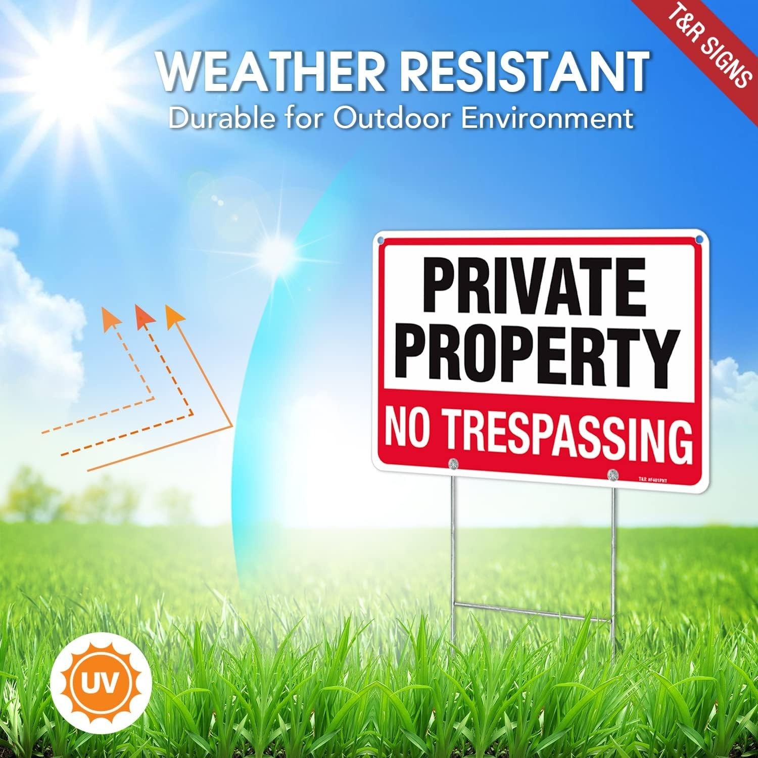 No Trespassing Sign Private Property Sign with H Stake for Outside, Pack,2″x8…