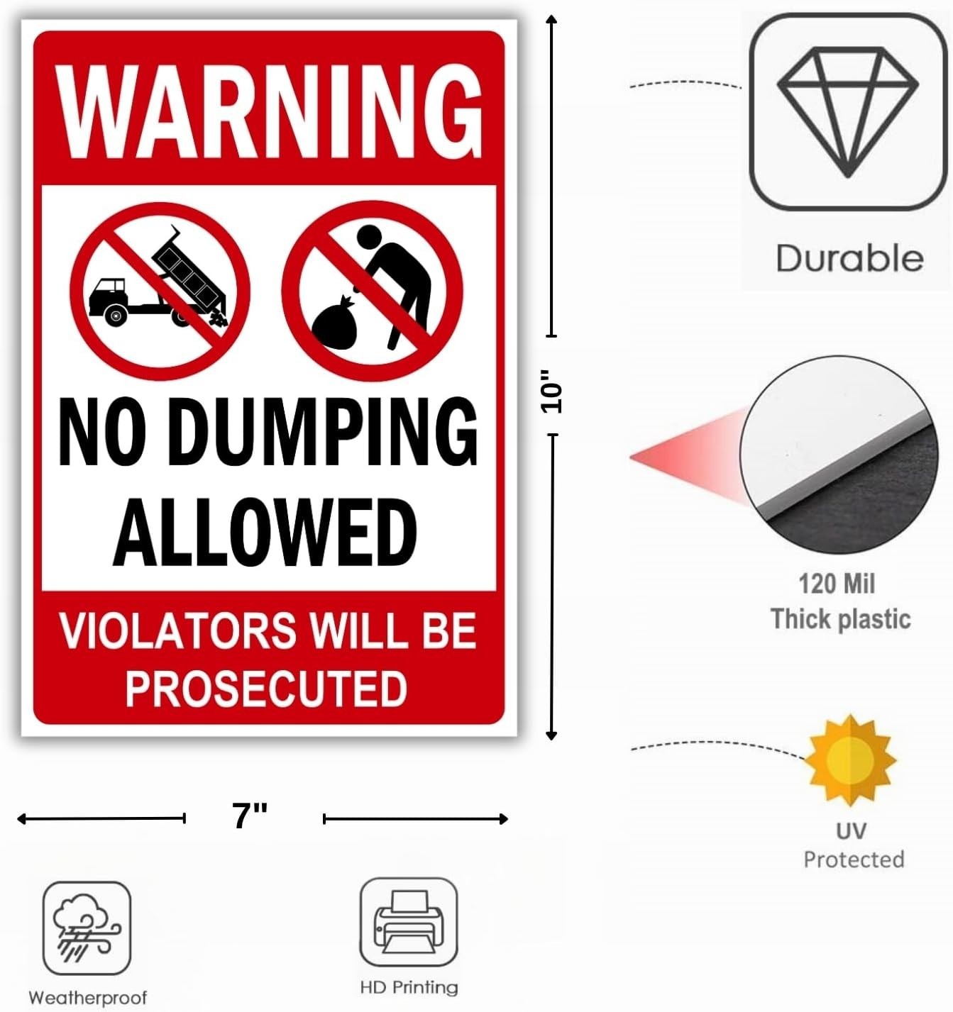(2 Pack) No Dumping signs – Violators will be Prosecuted Sign, 10 x 7 Inches, 12