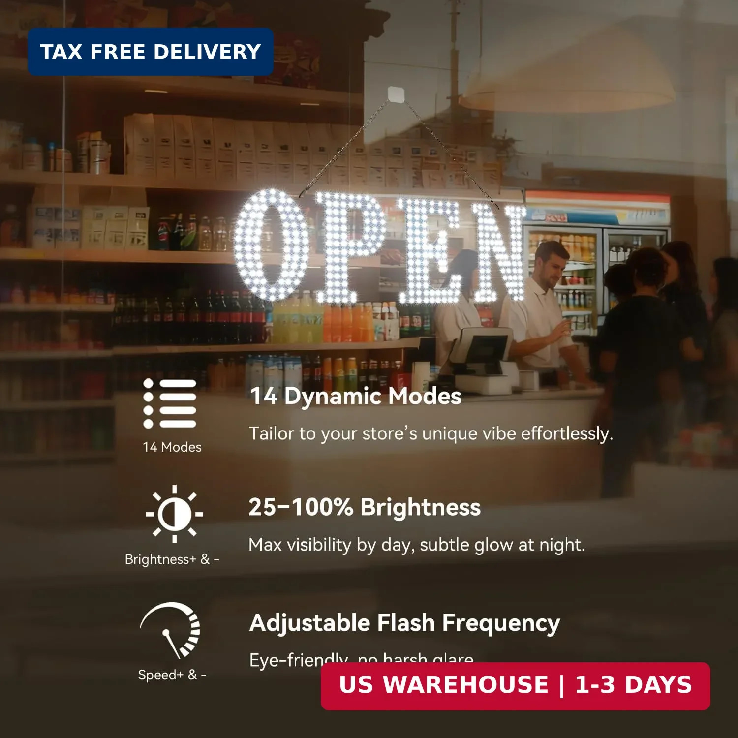 40″x14″ Large Open Sign for Business, Open Signs Led with Hanging Installation,