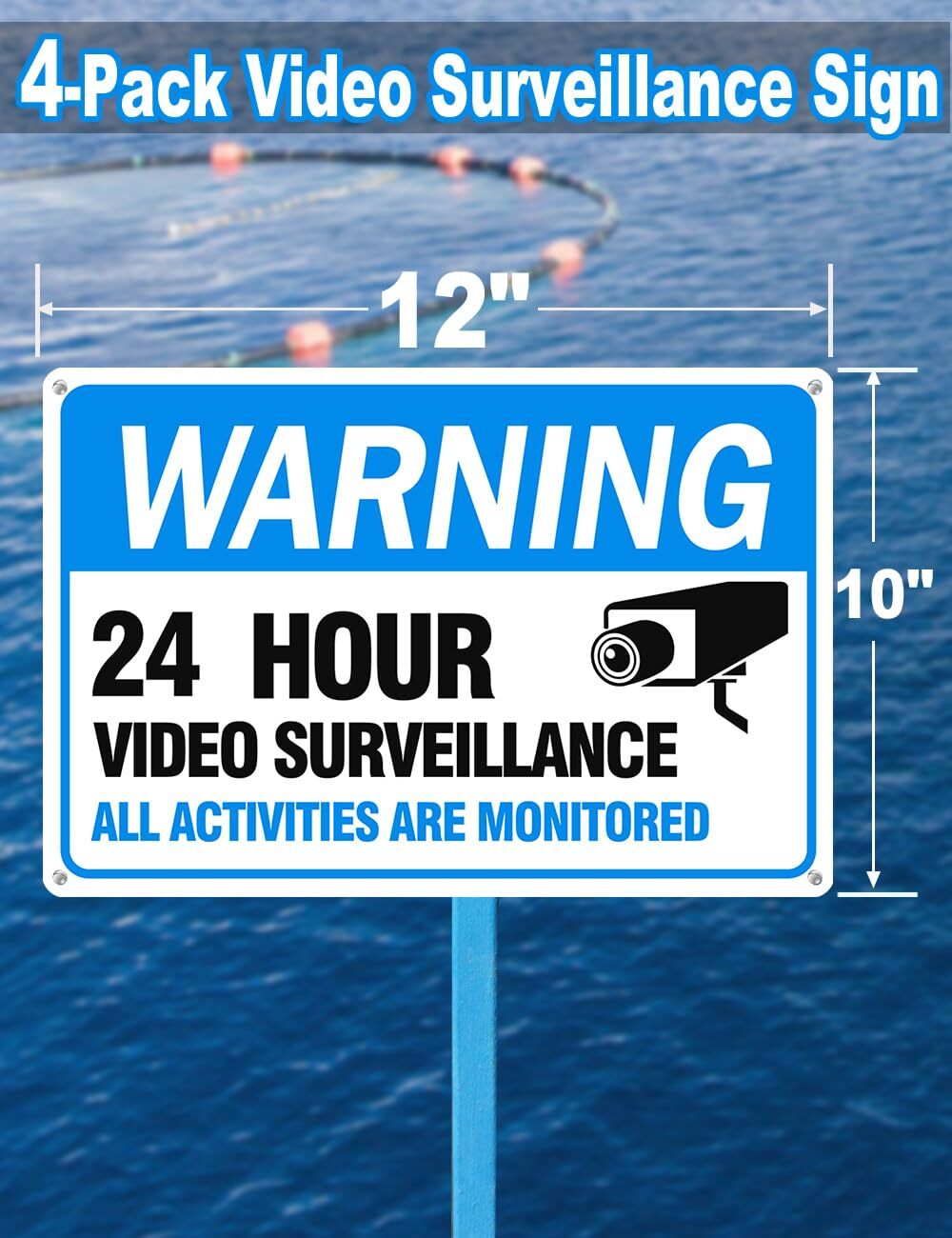 Video Surveillance Sign, 4-Pack 12″ x 8″ Security Camera Sign, Reflective