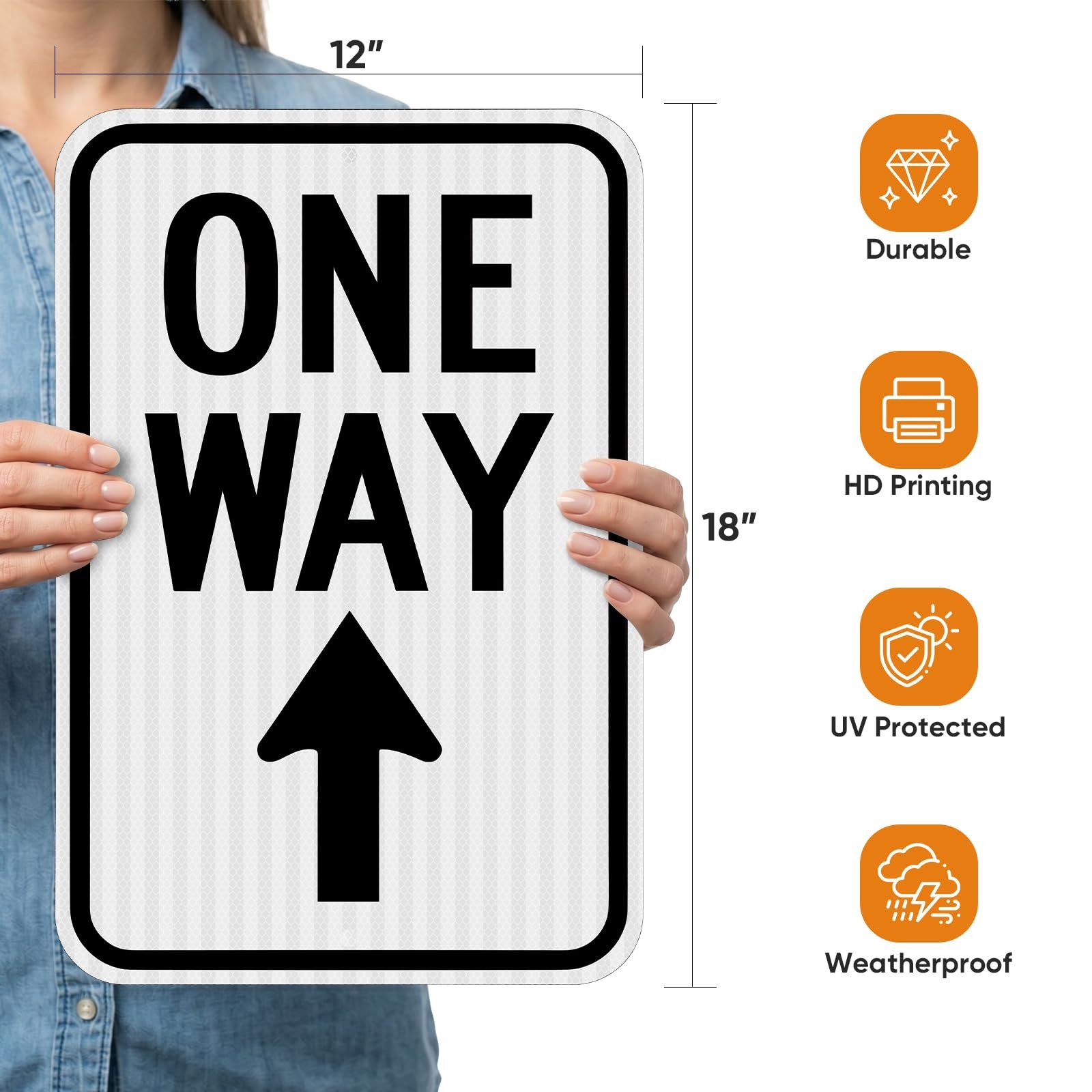 18×12 Inch One Way Up Arrow Reflective Aluminum Traffic Sign Waterproof 2 PCS