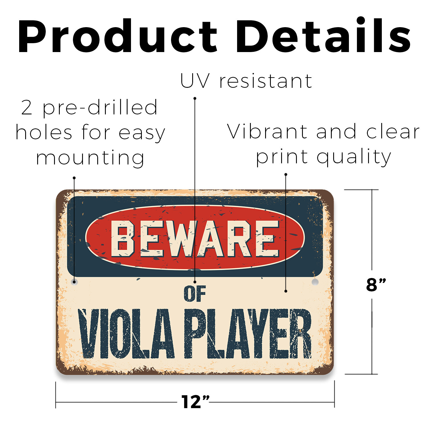Viola Player (3 Pack) Plastic Street Sign Crossing Warning Vintage Rustic Beware