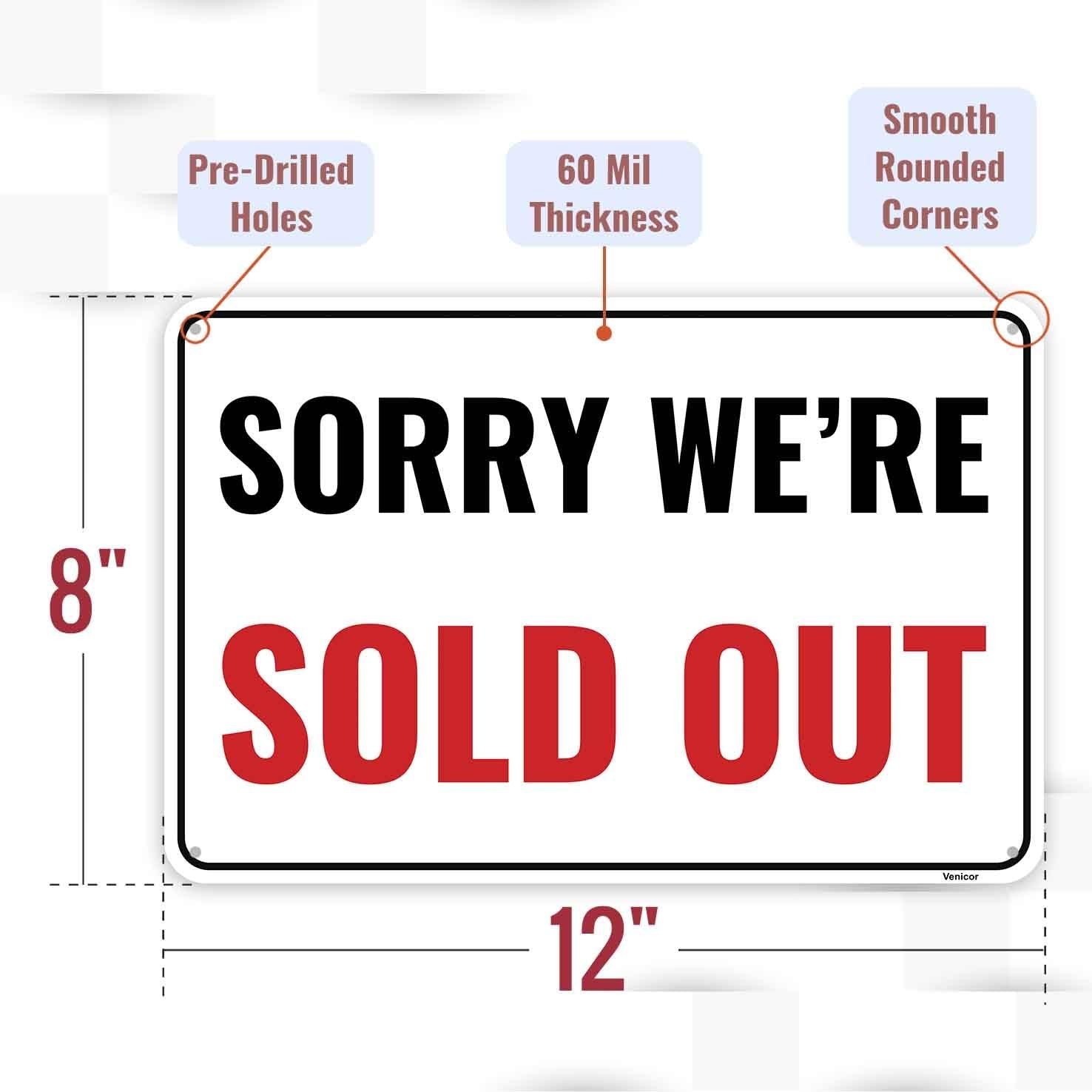 1PC Sold Out Sign, 12 x 8 Inches – Aluminum – Sorry We’re Red, White, Black