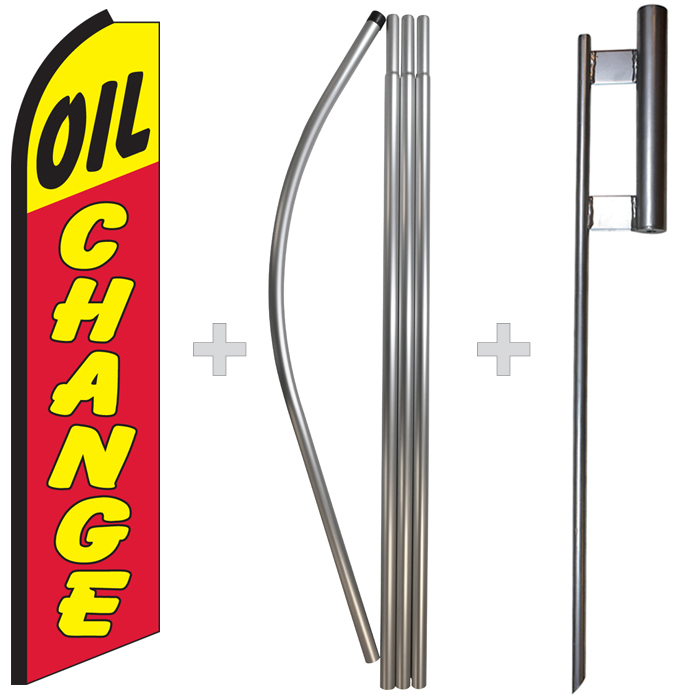 Oil Change 15′ Tall Swooper Flag & Pole Kit Feather Super Bow Banner