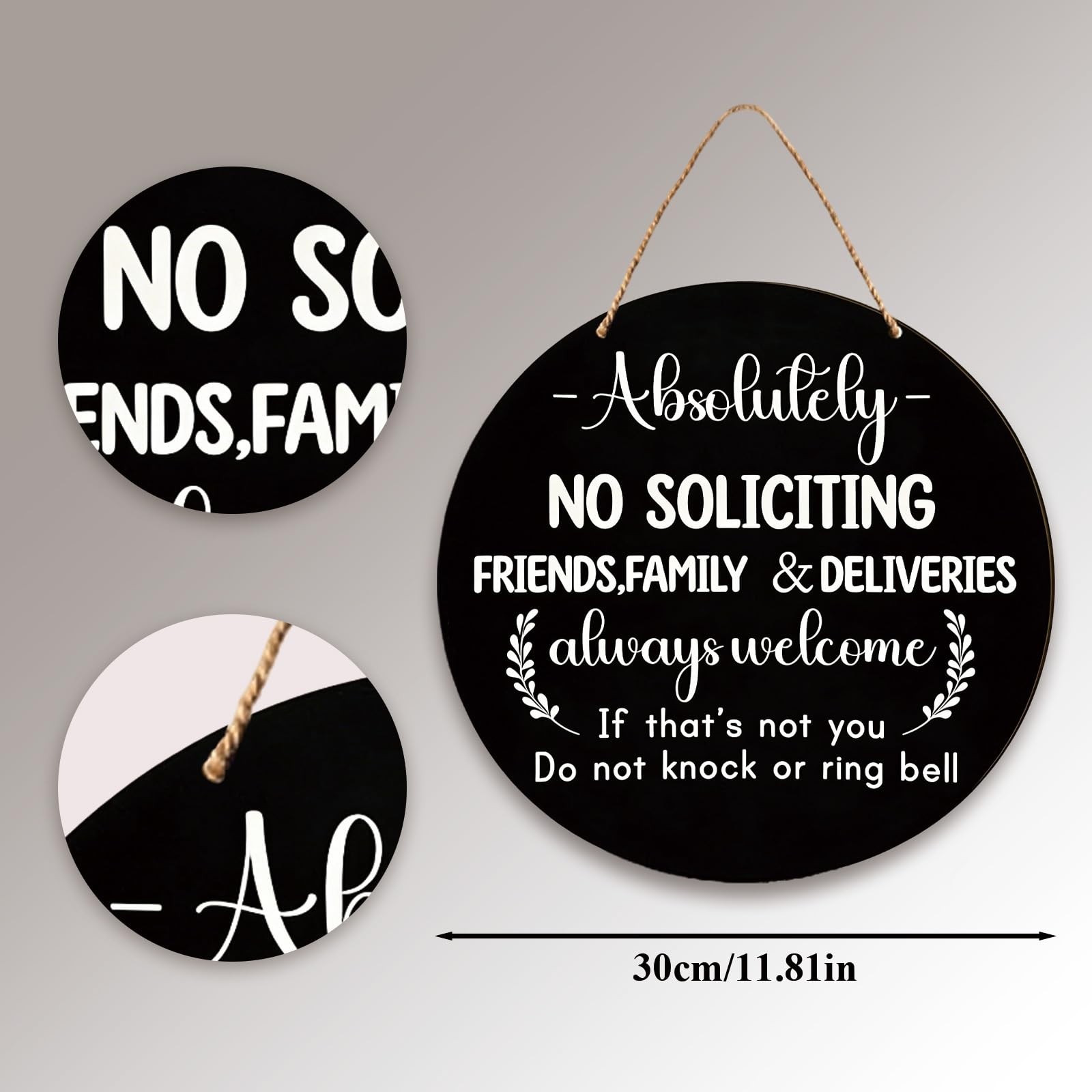 Wooden Sign for Front Door – No Soliciting, Don’t Knock or Ring Black