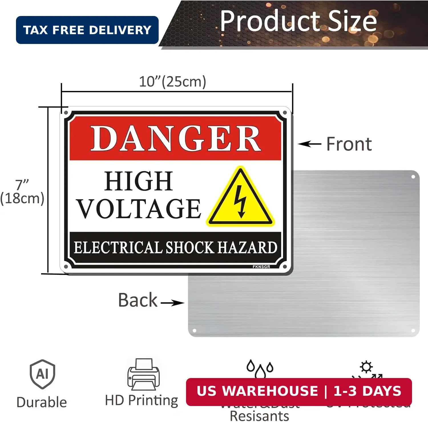 Danger High Voltage Electrical Shock Hazard Sign 2 Pack, 10 x 7 inches Rust Free