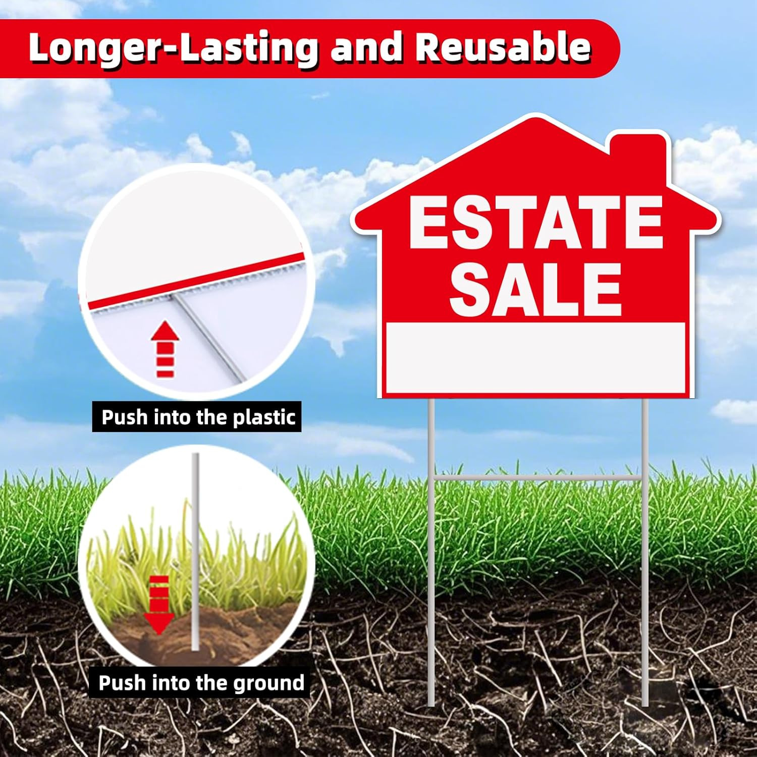 Estate Sale Signs, 3-Pack 17″X13″ Double-Sided Signs, Corrugated Plastic, H-Meta