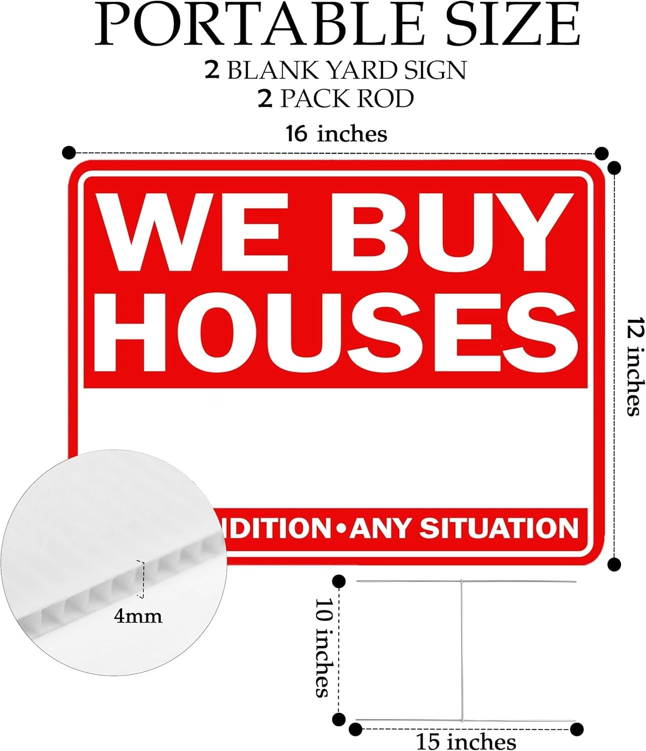 We Buy Houses Yard Sign Double Sided With Stake Large 17 Inch By 13 Inch Red 2
