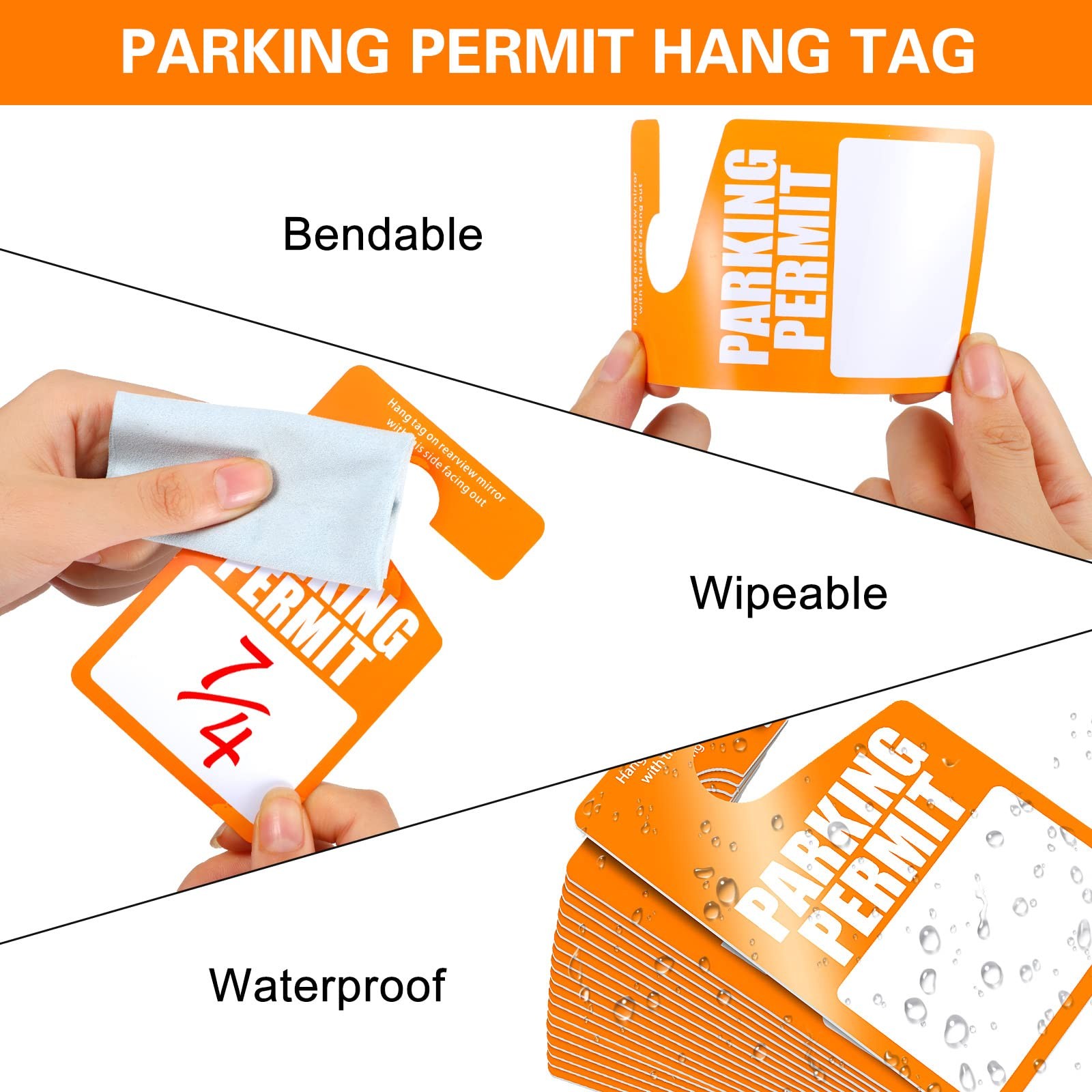 100 Pack Parking Permit Hang Tags Plastic 2.99 x 5 inch, Orange