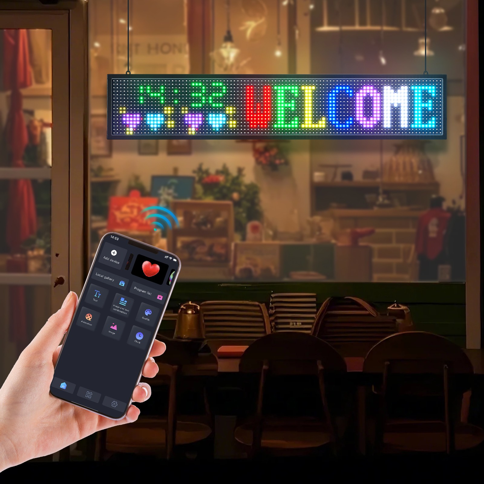 Uimoso 40×8 in Programmable LED Display Board with Scrolling Full-Color Text