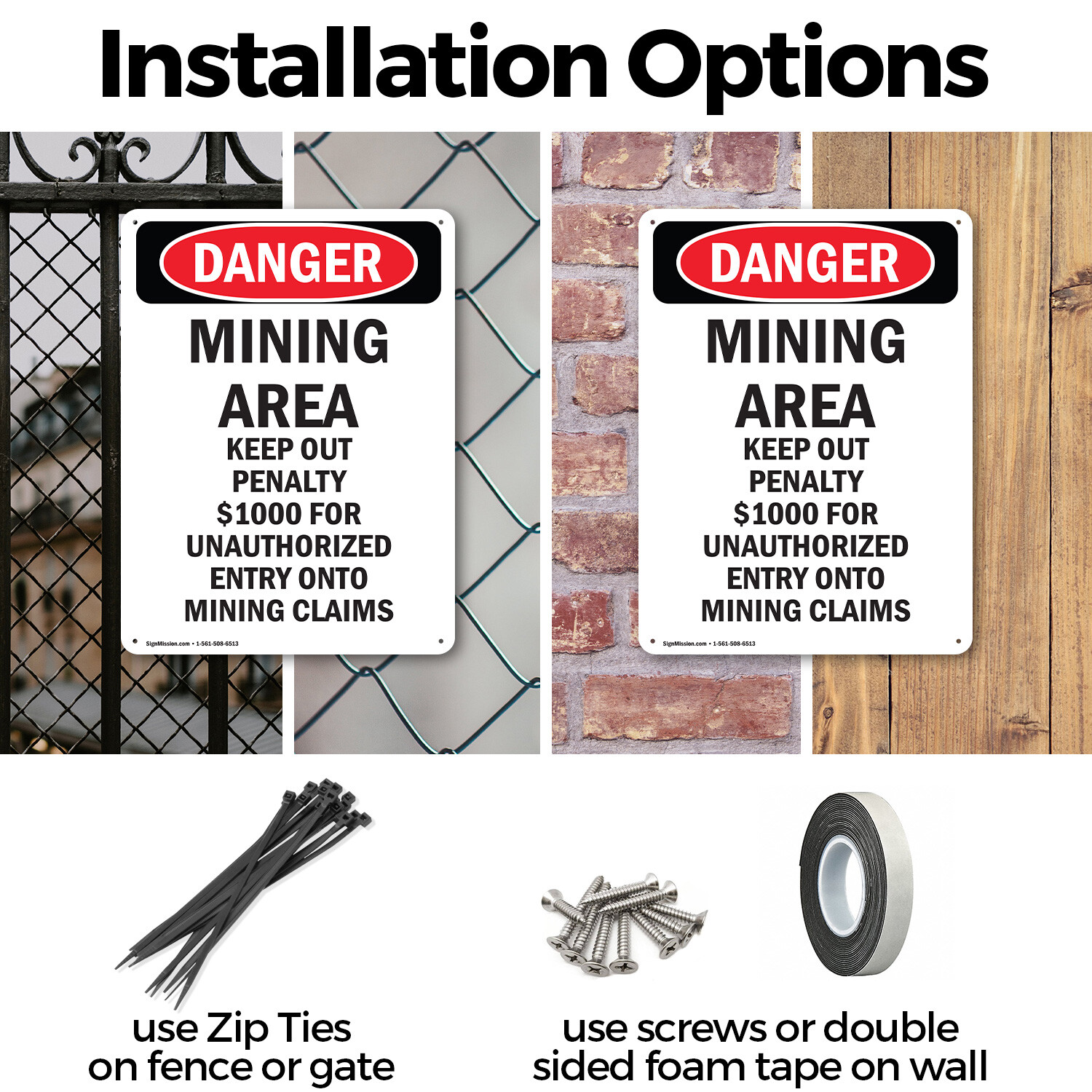 (2 Pack) Portrait Mining Area Keep Out OSHA Danger Sign Decal Metal Plastic